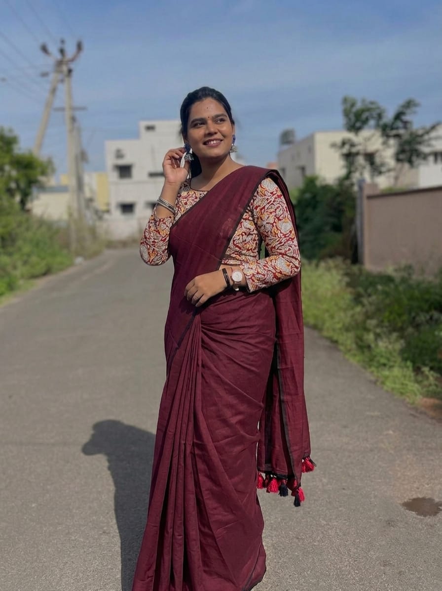Khadi cotton saree with stretchable blouse