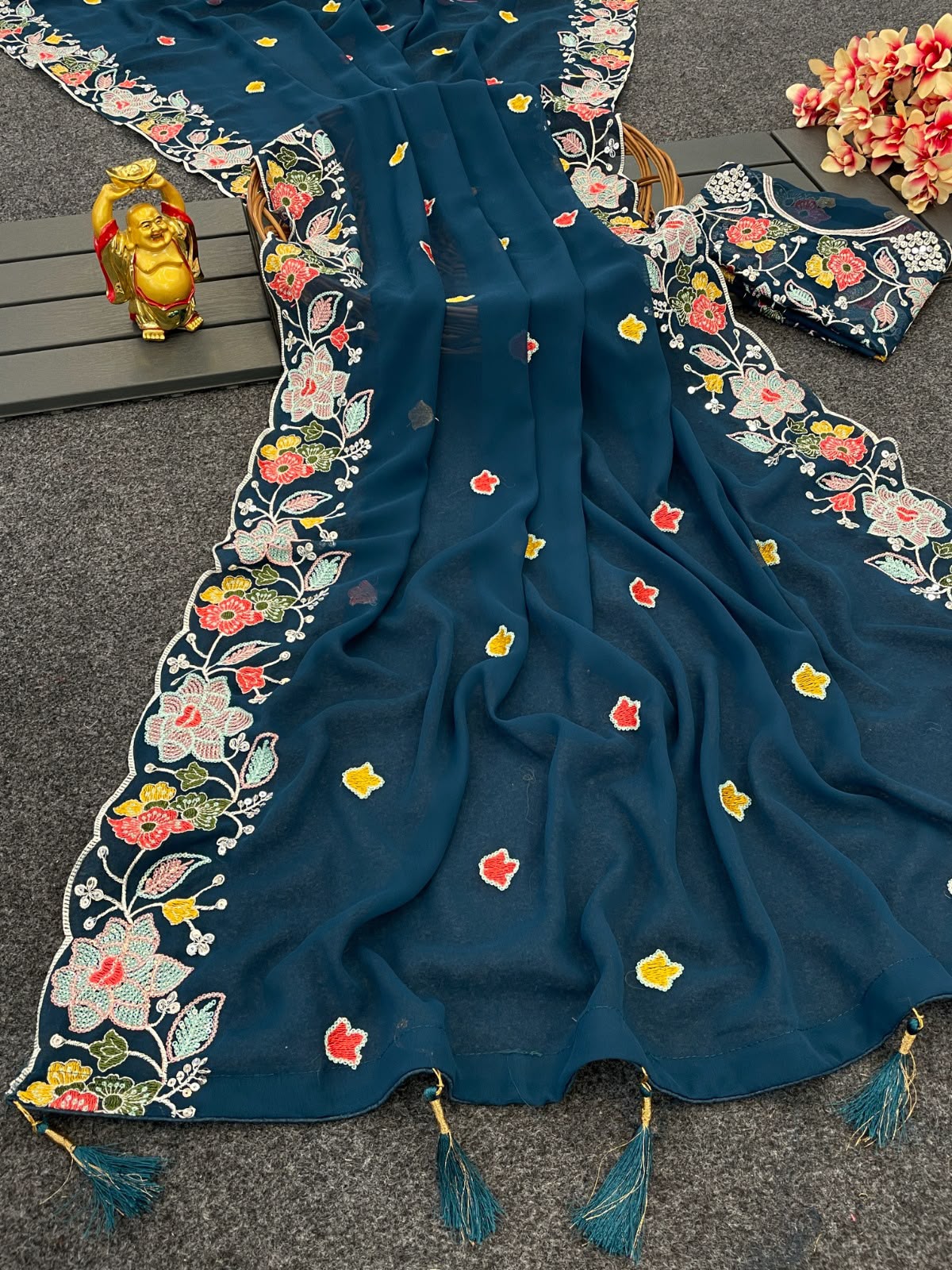 Embroidery work georgette saree