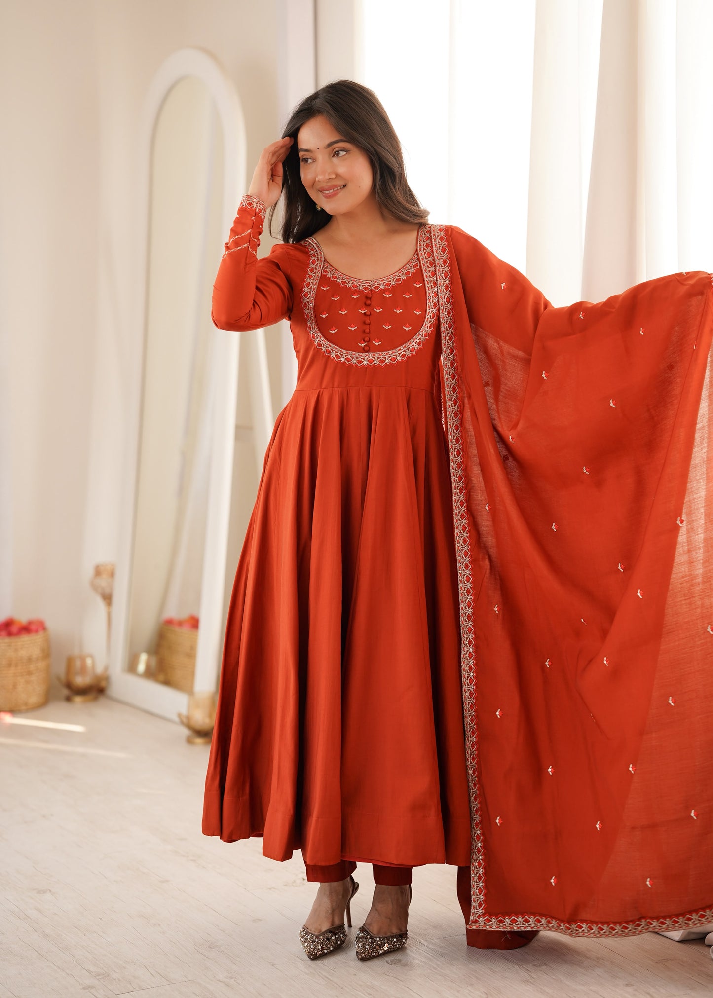 Roman chanderi anarkali with duppatta