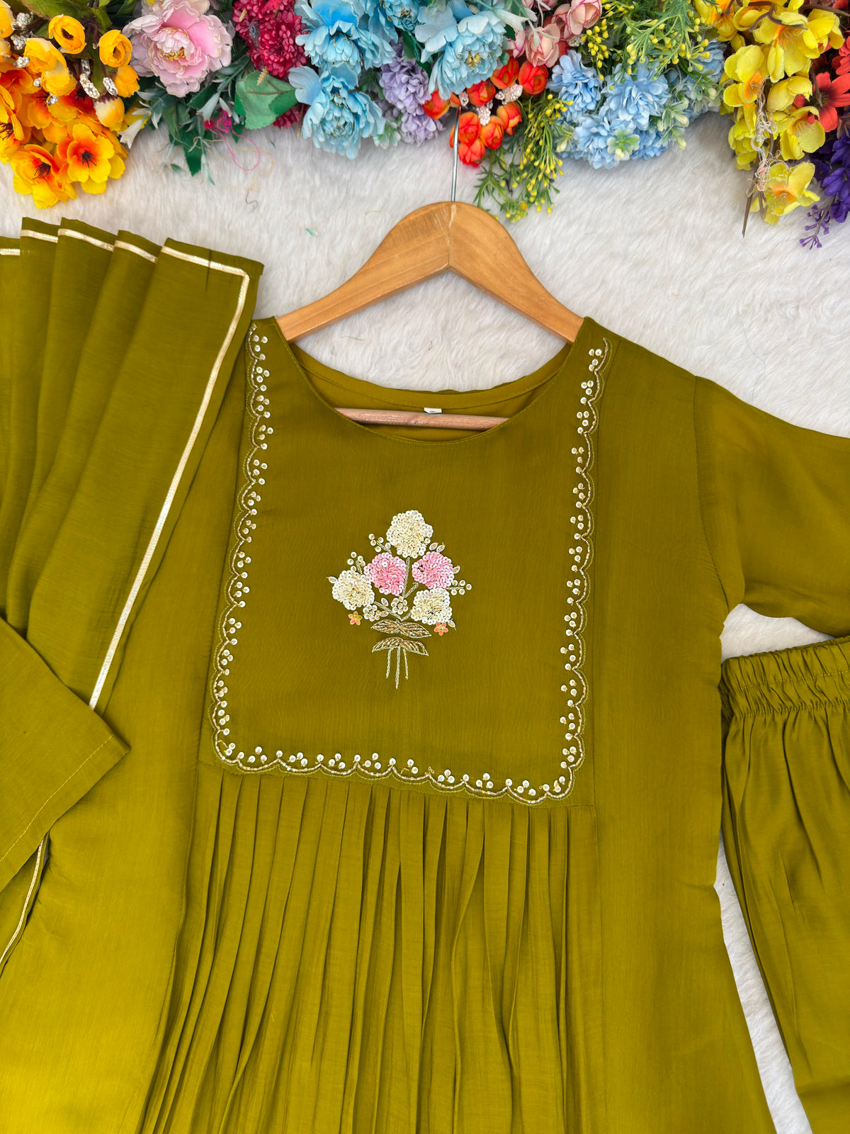 Pure mul viscos chanderi cotton three piece set