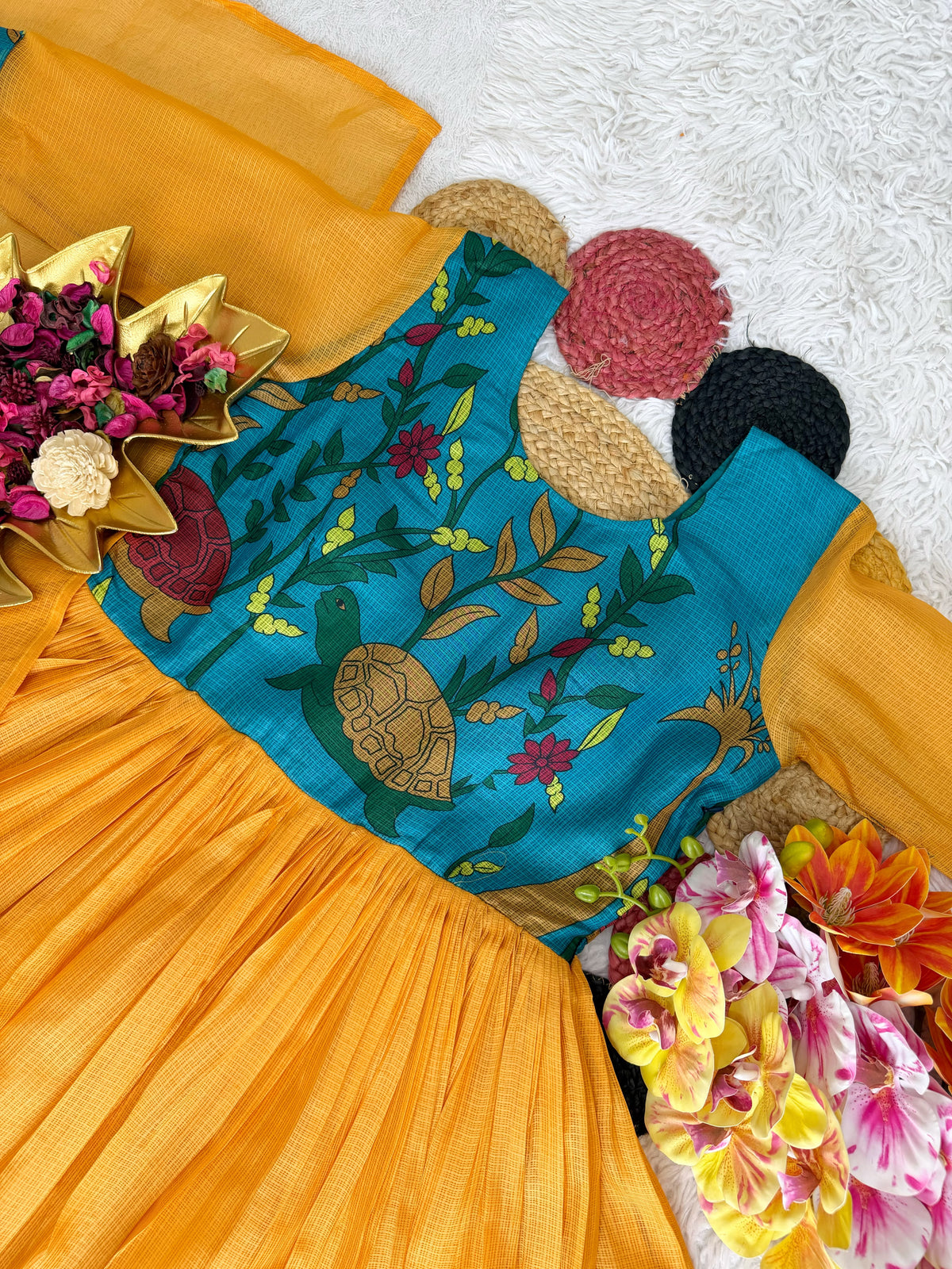 Kalmkari kota checks frock with duppata