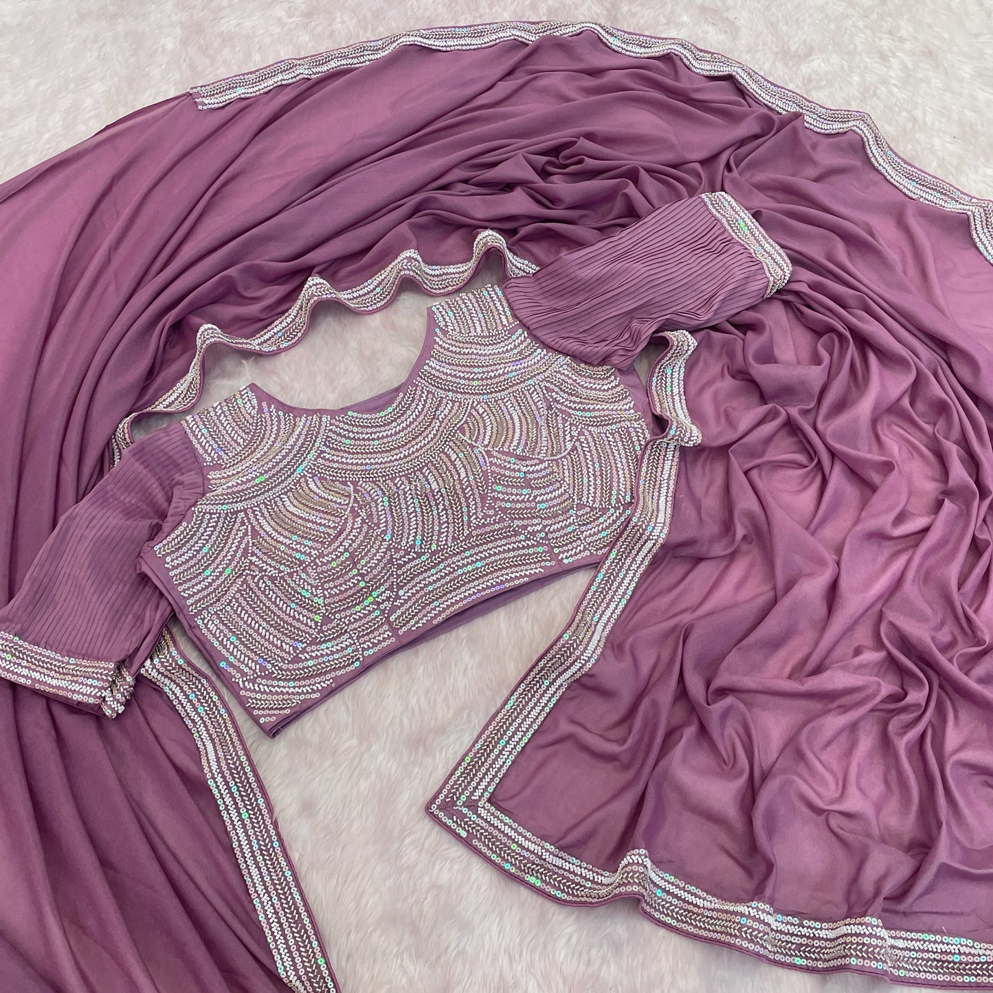 Designer party wear saree with fully stiched blouse