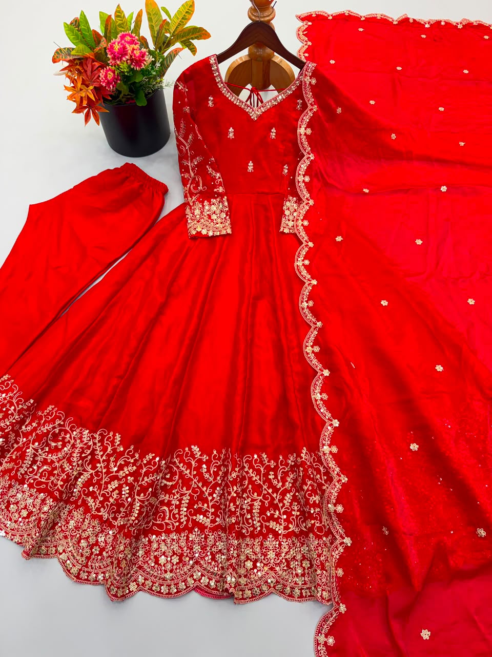 Party wear long frock with duppata and bottom