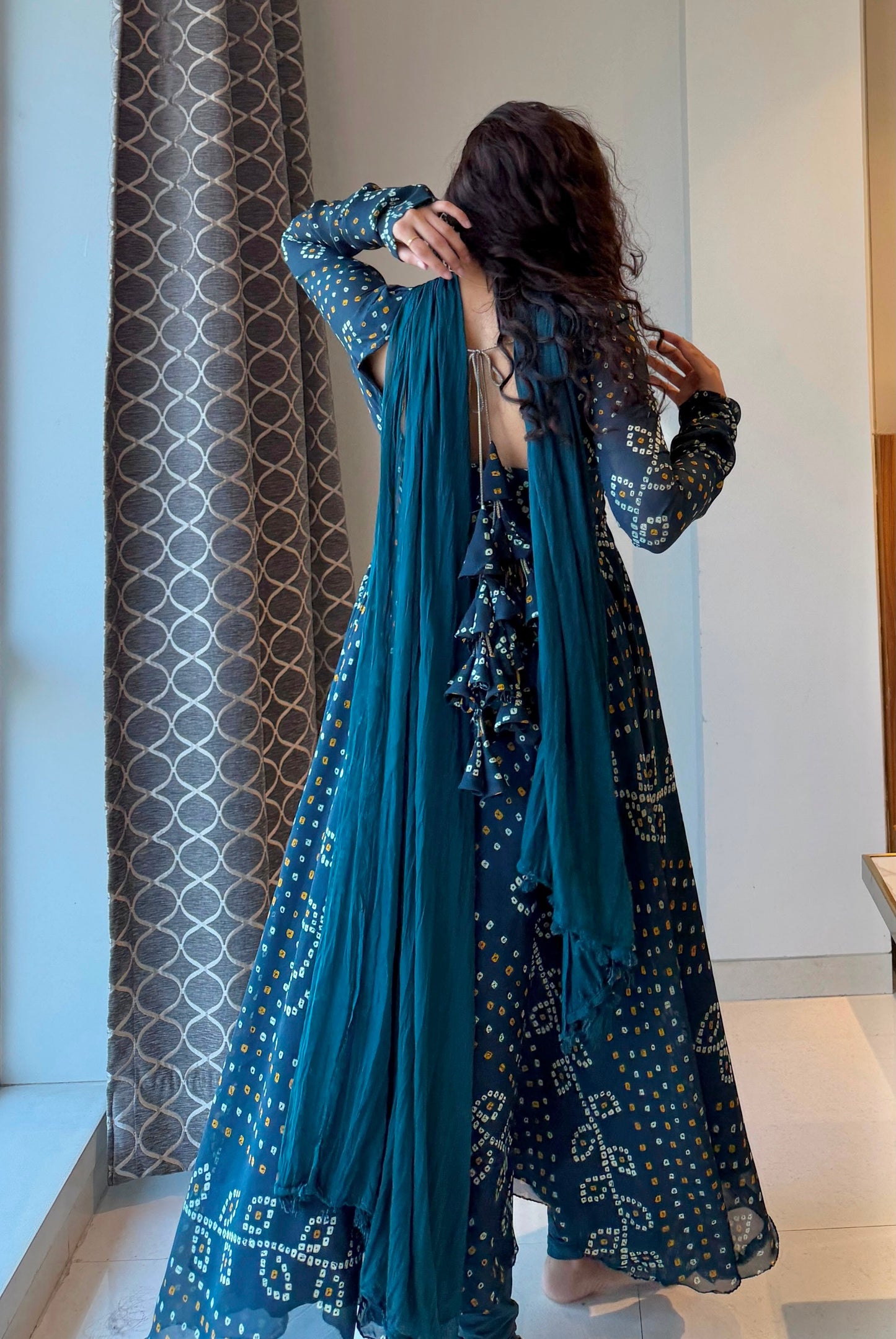 Faux georgette Anarkali three piece set