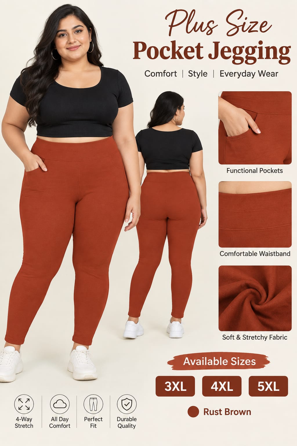 Plus size pocket jeggings ( Fits from 3Xl to 5Xl )