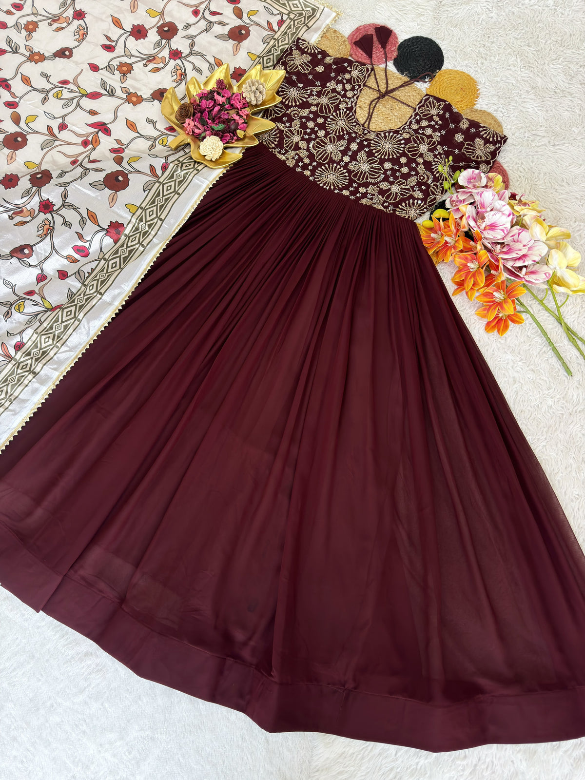 Maggam work Anarkali with duppatta