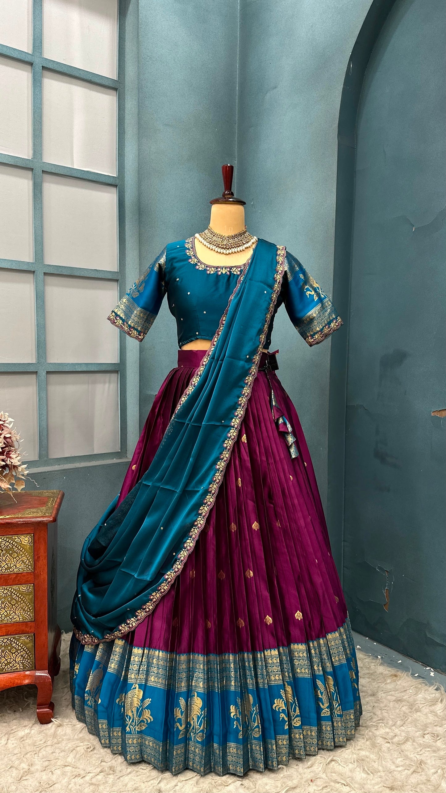 Kanjivaram fully stitched lehenga