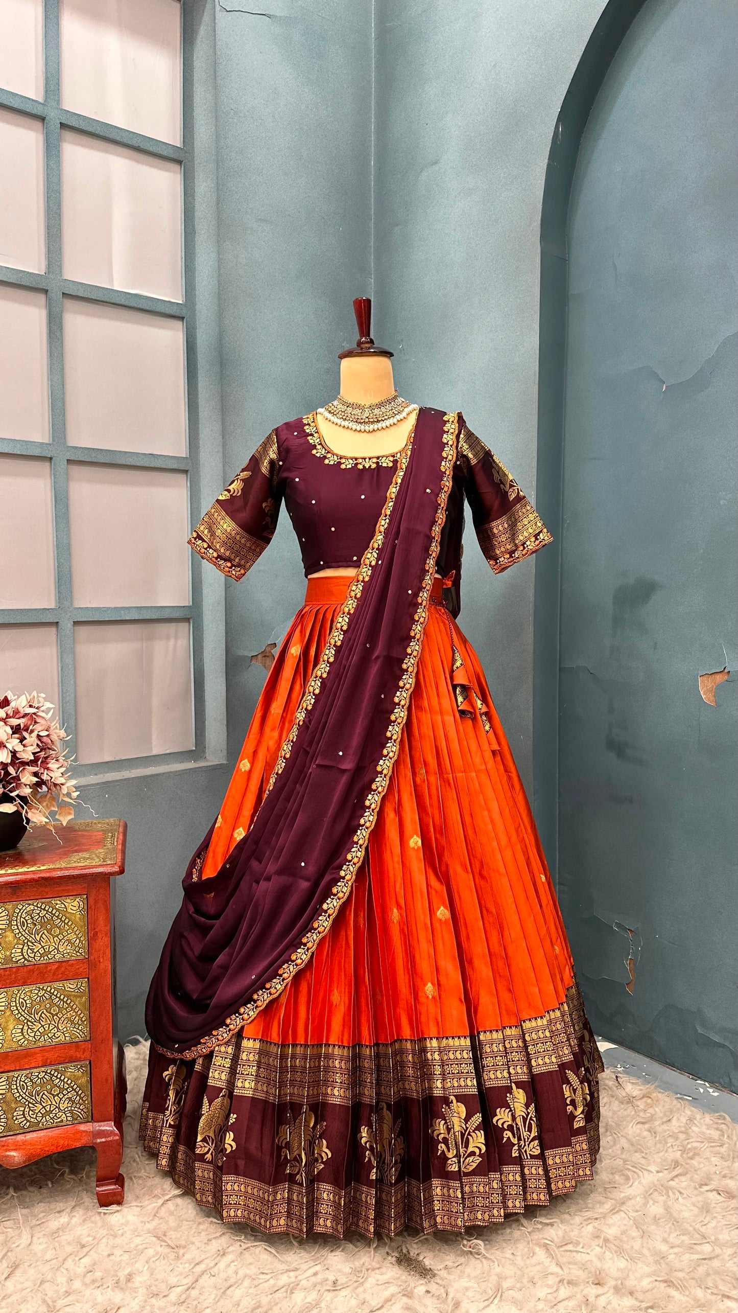 Kanjivaram fully stitched lehenga
