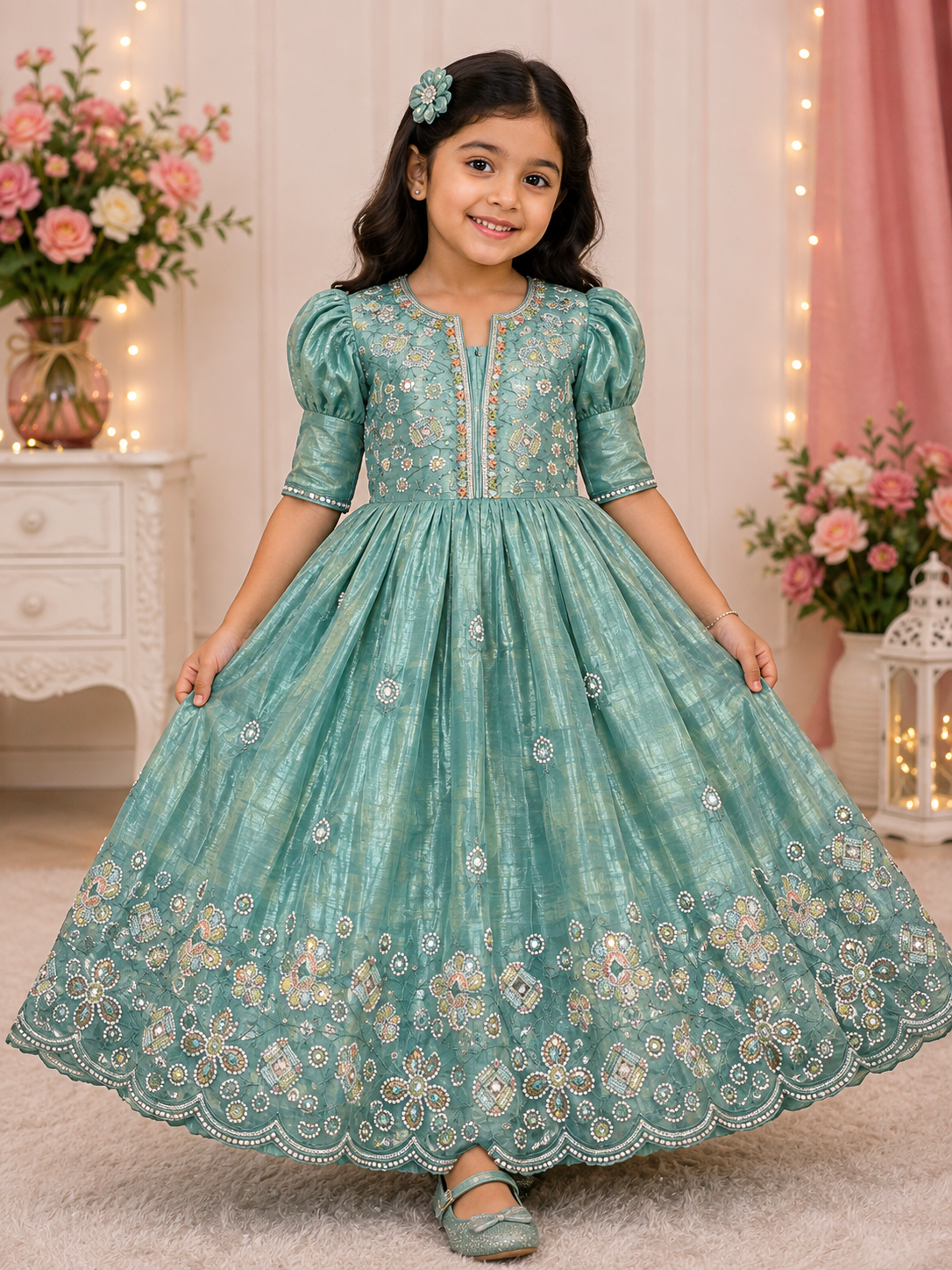 Embroidery party wear long frock