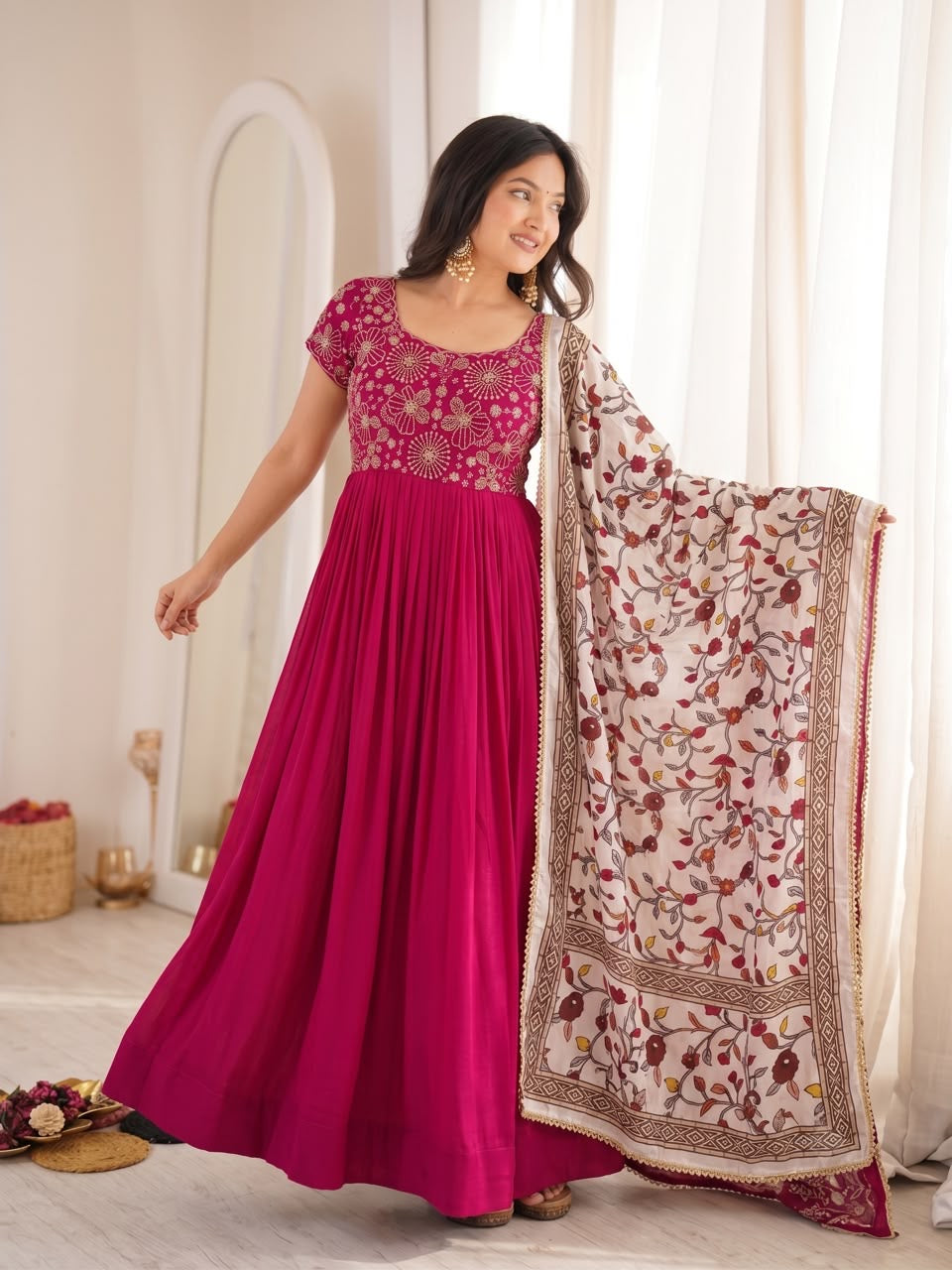 Maggam work Anarkali with duppatta