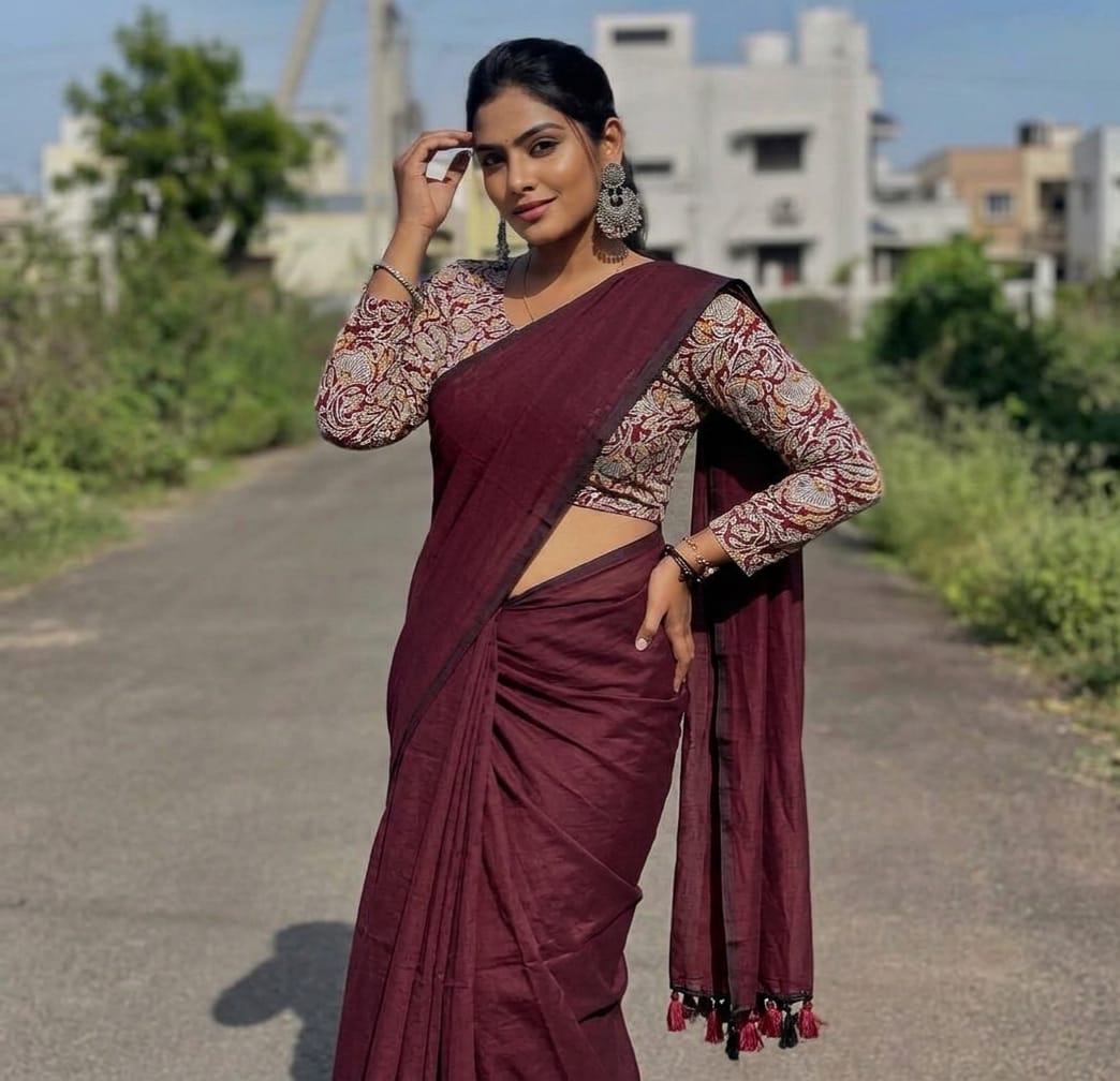 Khadi cotton saree with stretchable blouse
