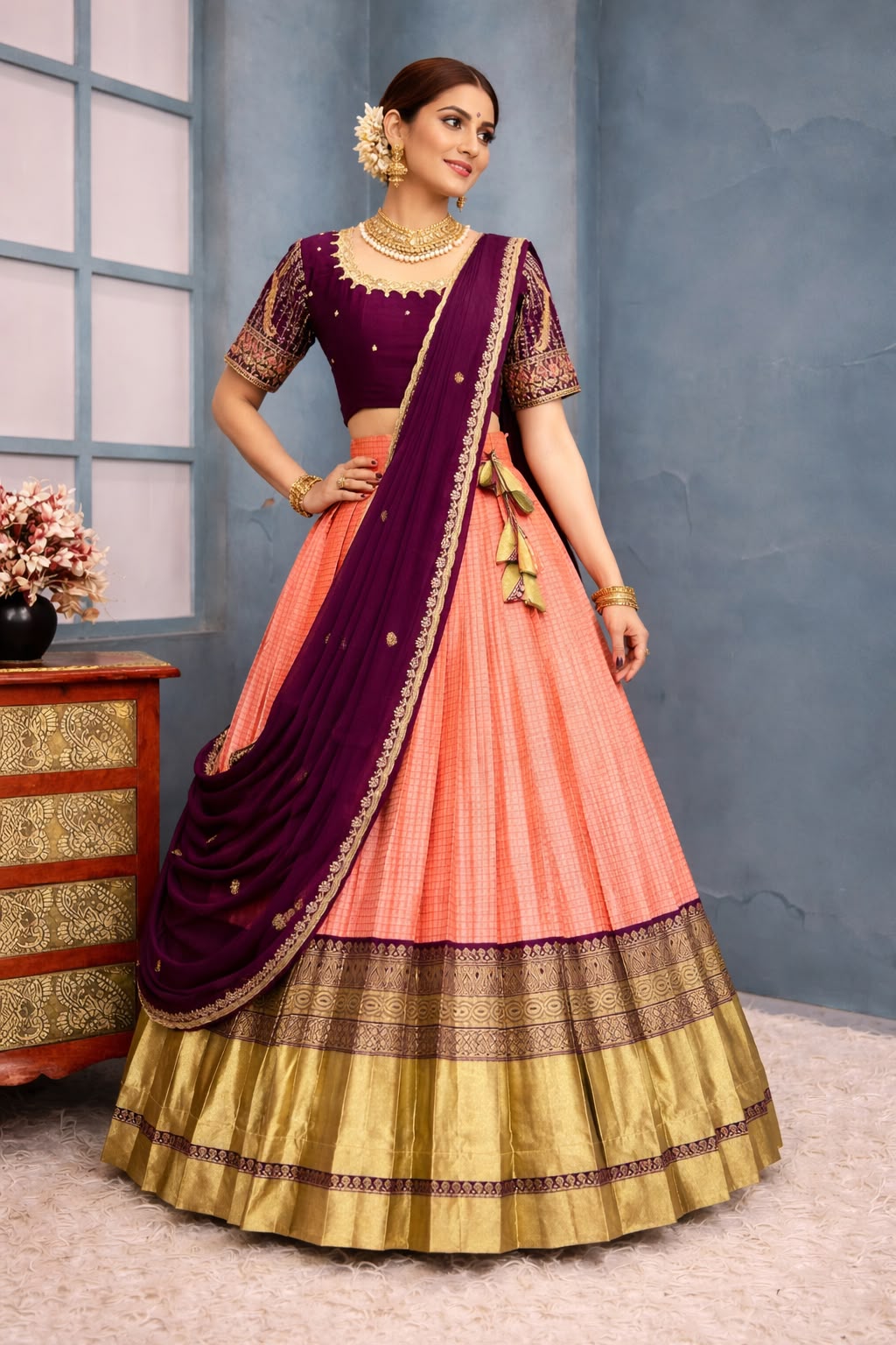 kanjivaram fully stitched halfsaree