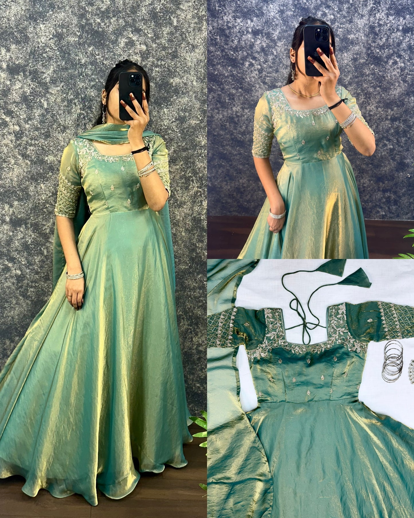 Premium Embroidery Sequence Gown with Dupatta