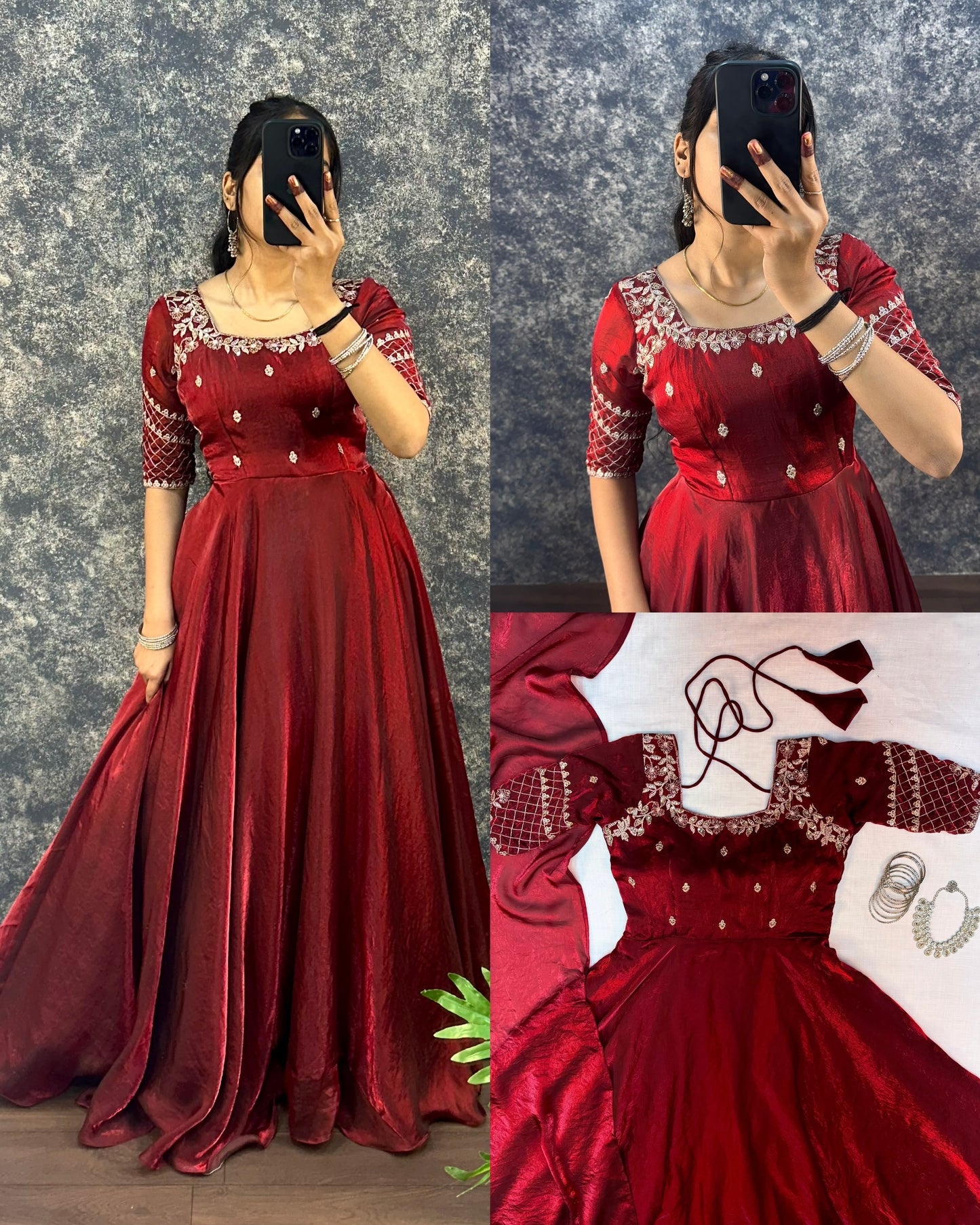 Premium Embroidery Sequence Gown with Dupatta