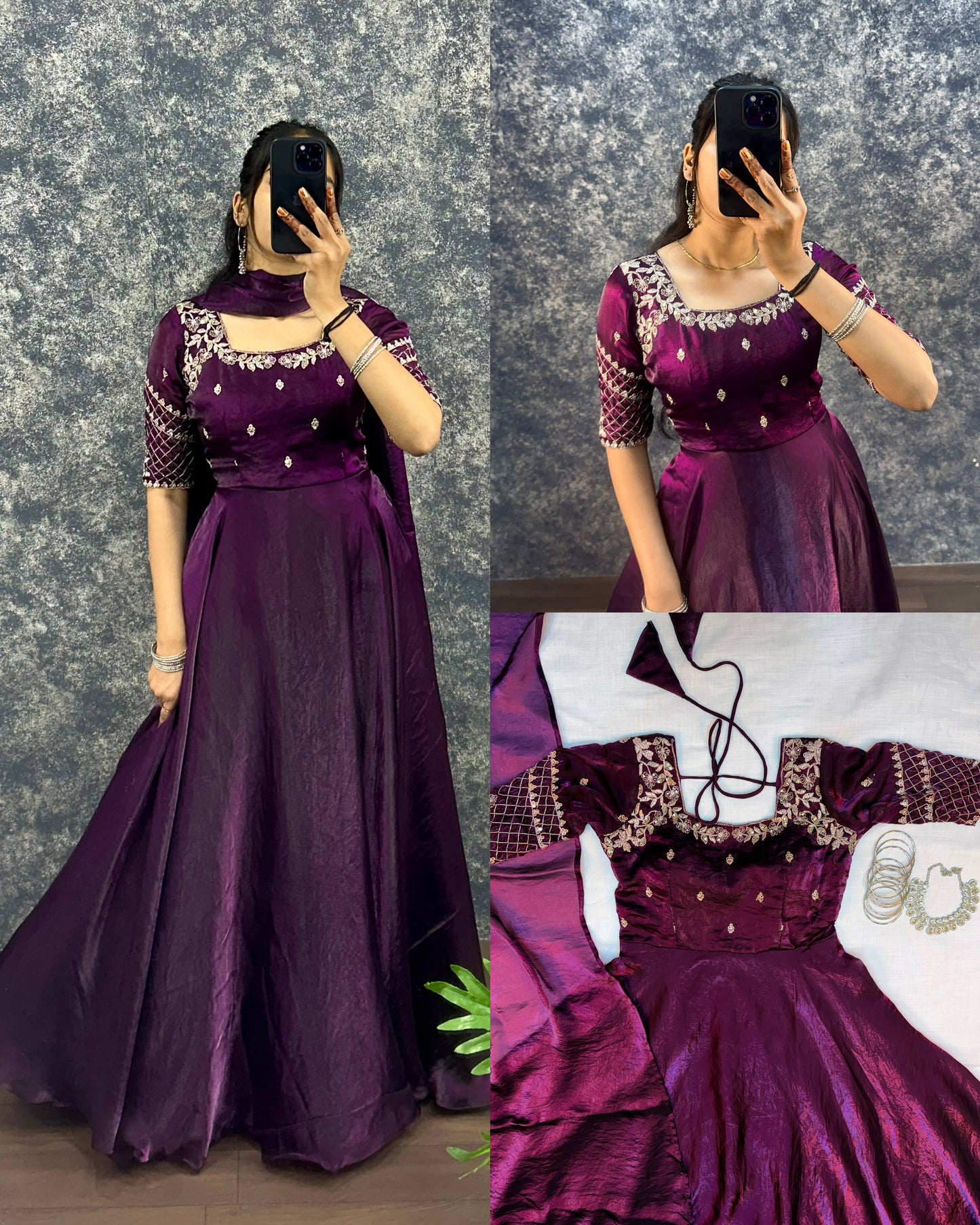Premium Embroidery Sequence Gown with Dupatta