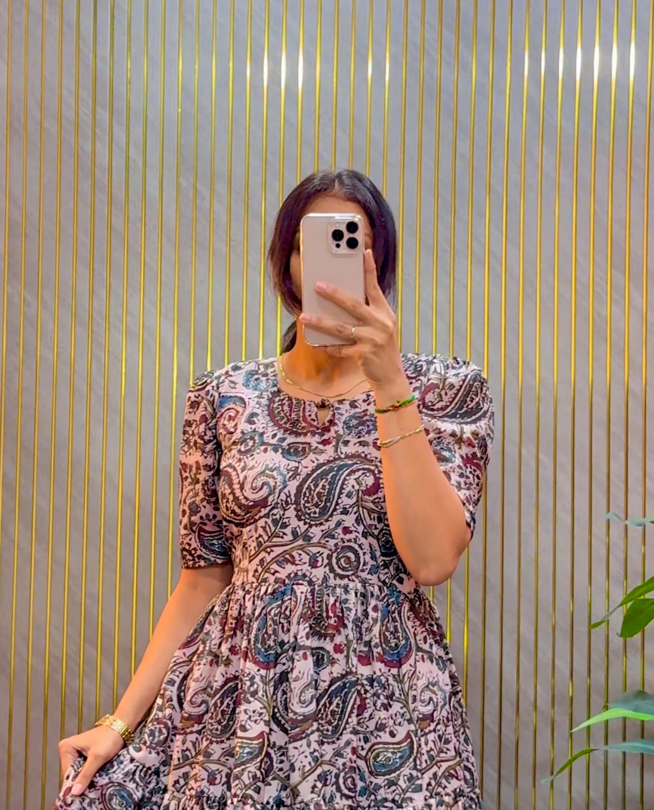 Designer Kalamkari Printed Midi Dress With Mobile Pocket