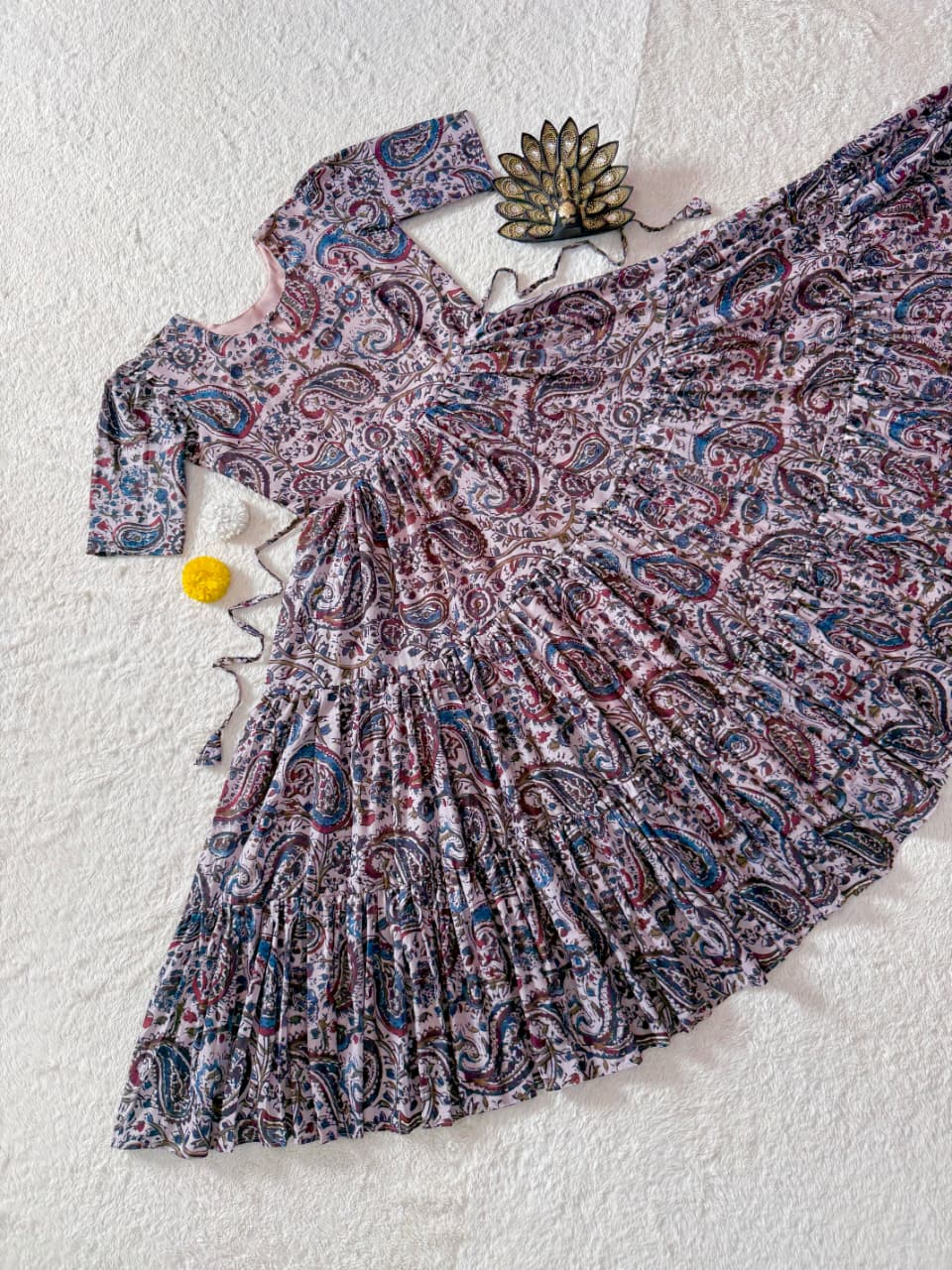 Designer Kalamkari Printed Midi Dress With Mobile Pocket
