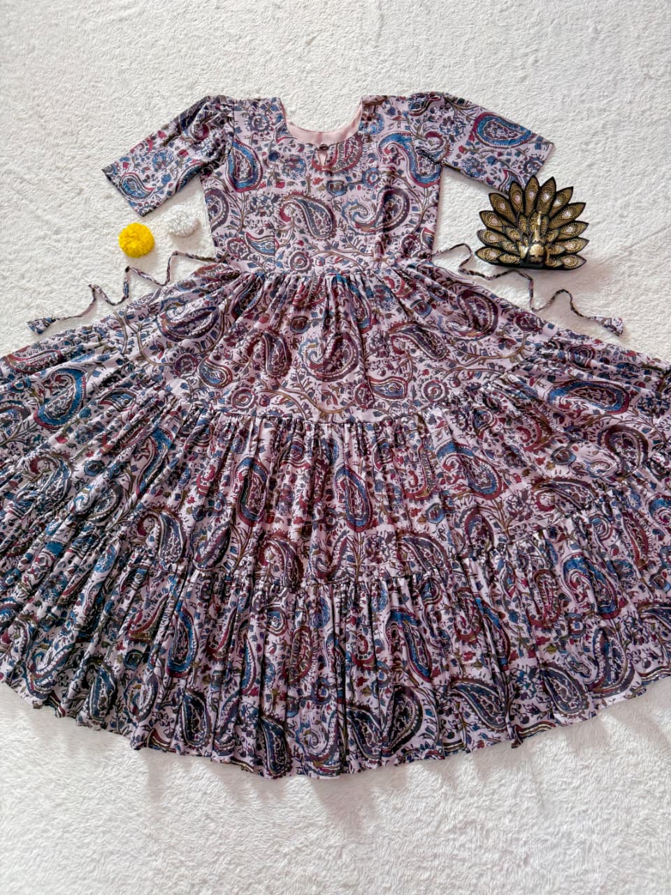 Designer Kalamkari Printed Midi Dress With Mobile Pocket