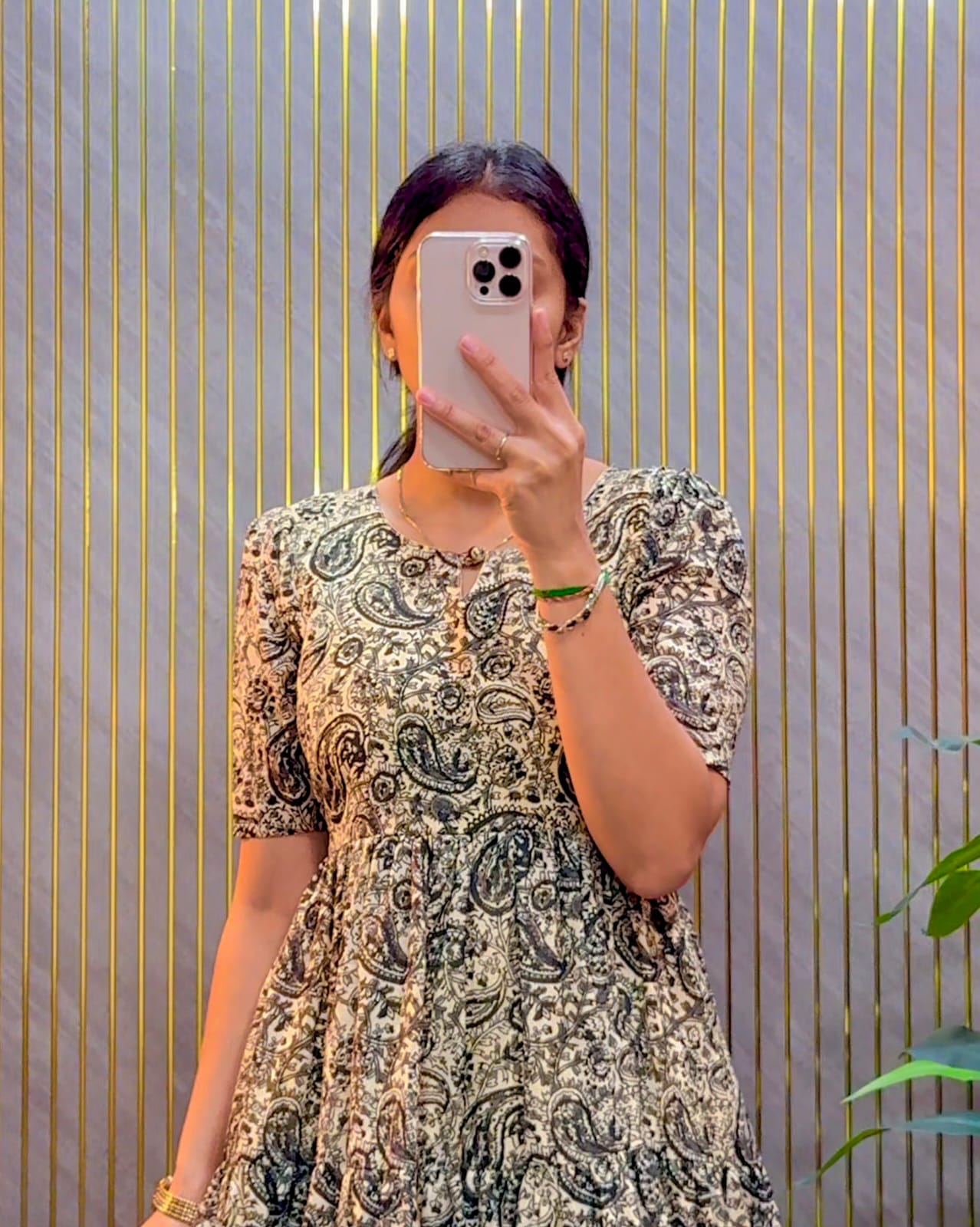 Designer Kalamkari Printed Midi Dress With Mobile Pocket