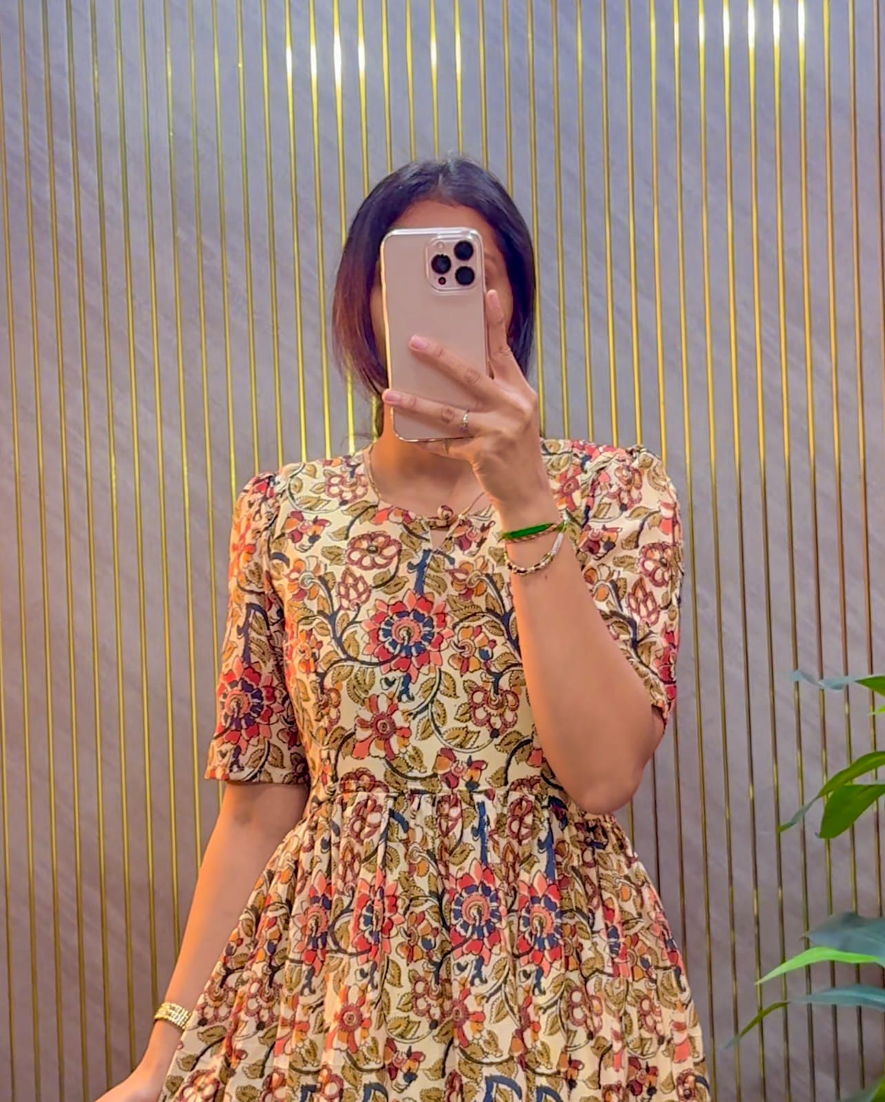 Designer Kalamkari Printed Midi Dress With Mobile Pocket