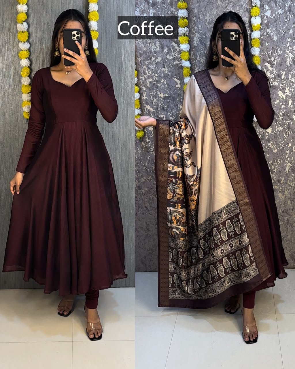 plain vichithra anarkali with trending kalamkari dupata 😍