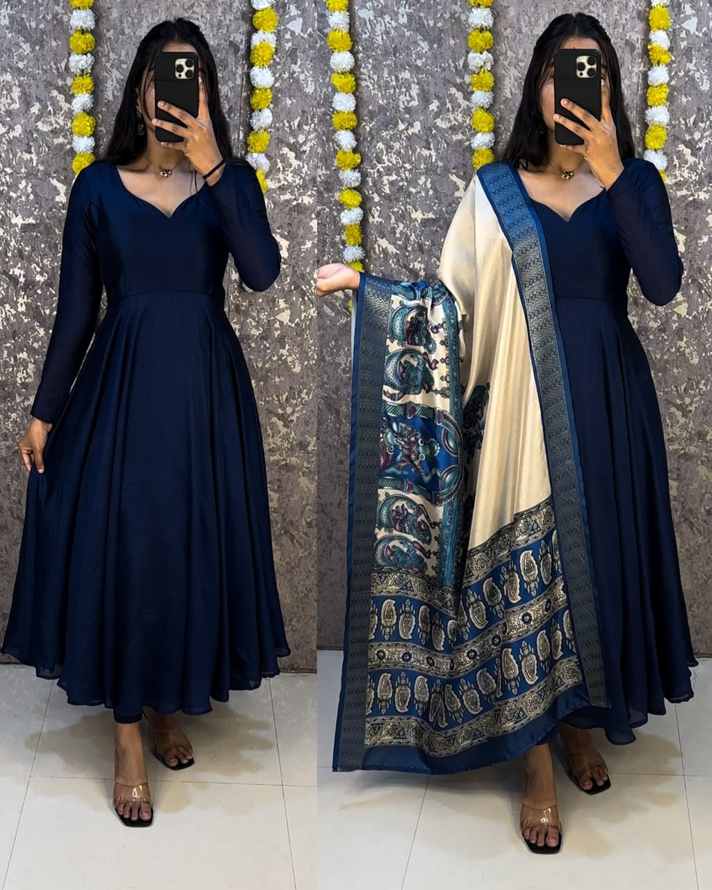 plain vichithra anarkali with trending kalamkari dupata 😍