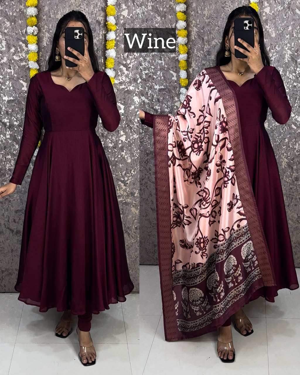 plain vichithra anarkali with trending kalamkari dupata 😍