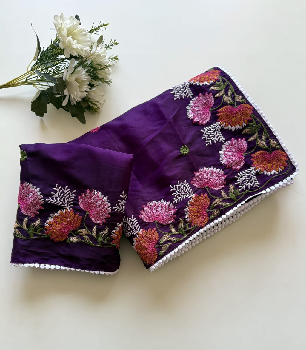 Embroidery Tussar silk saree