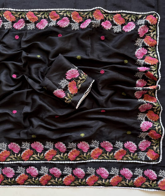 Embroidery Tussar silk saree