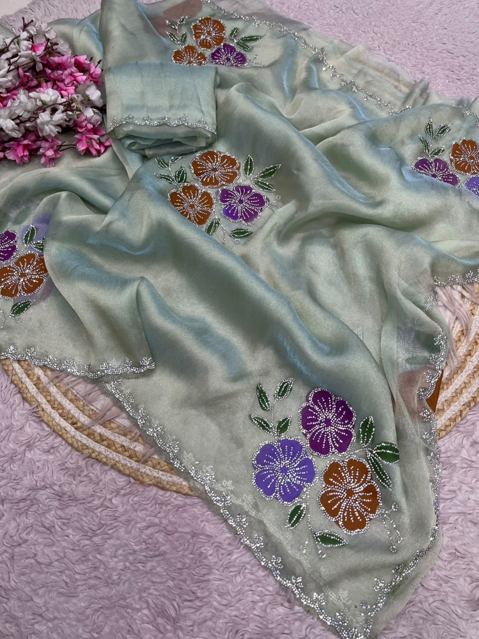 Brush paint tissue silk sarees