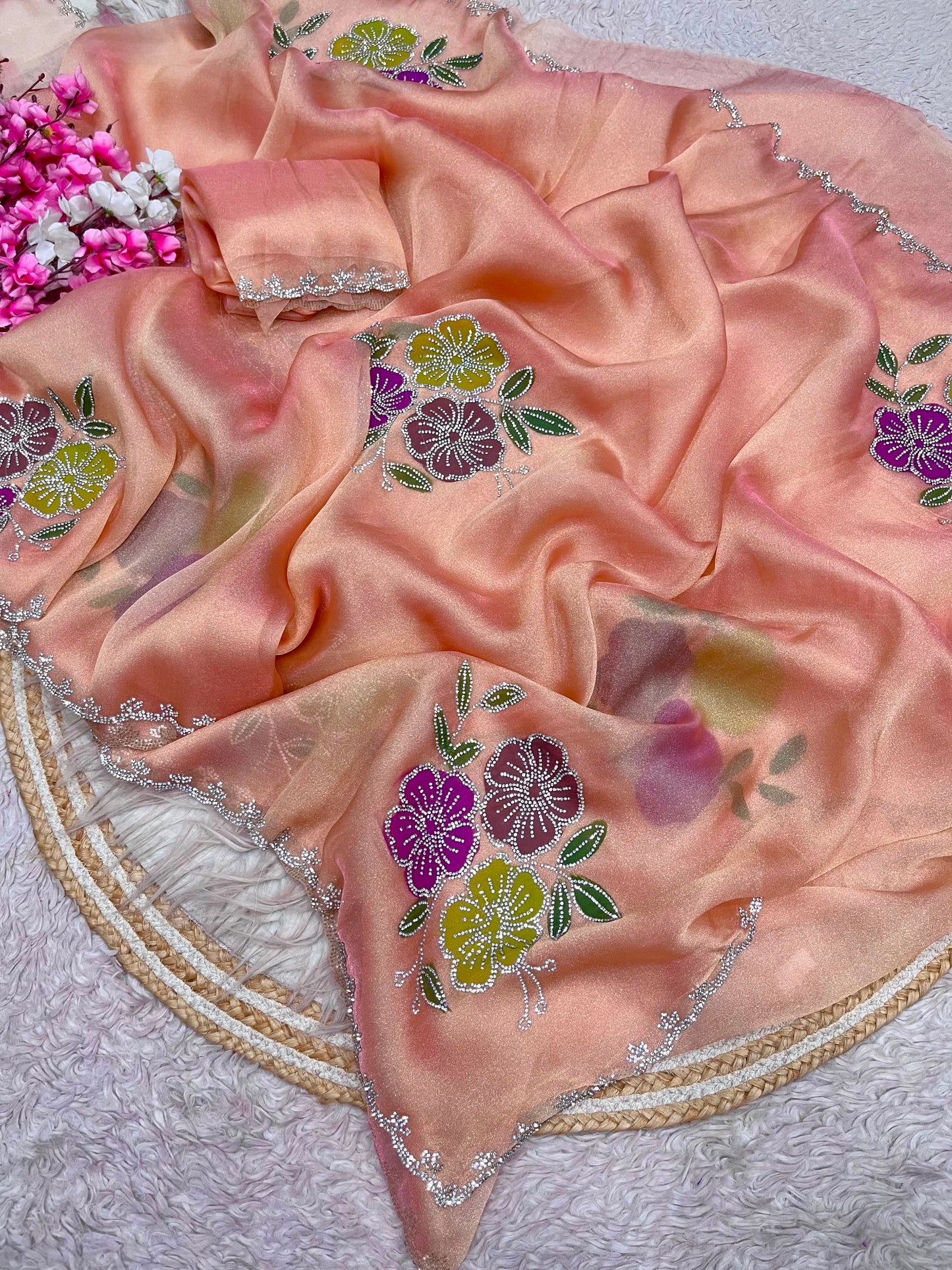 Brush paint tissue silk sarees