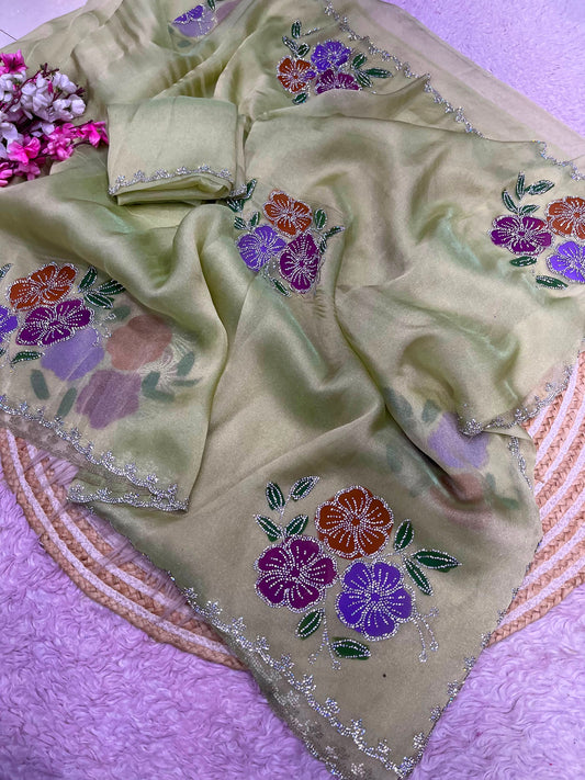 Brush paint tissue silk sarees