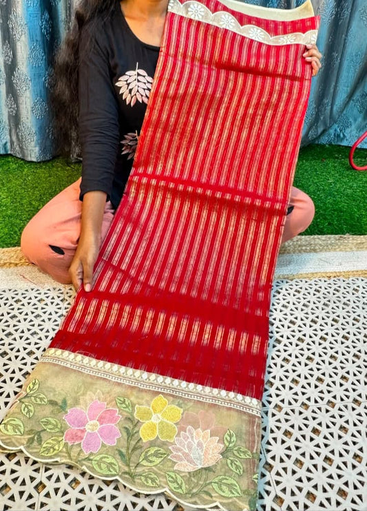 Applique work embroidery sarees