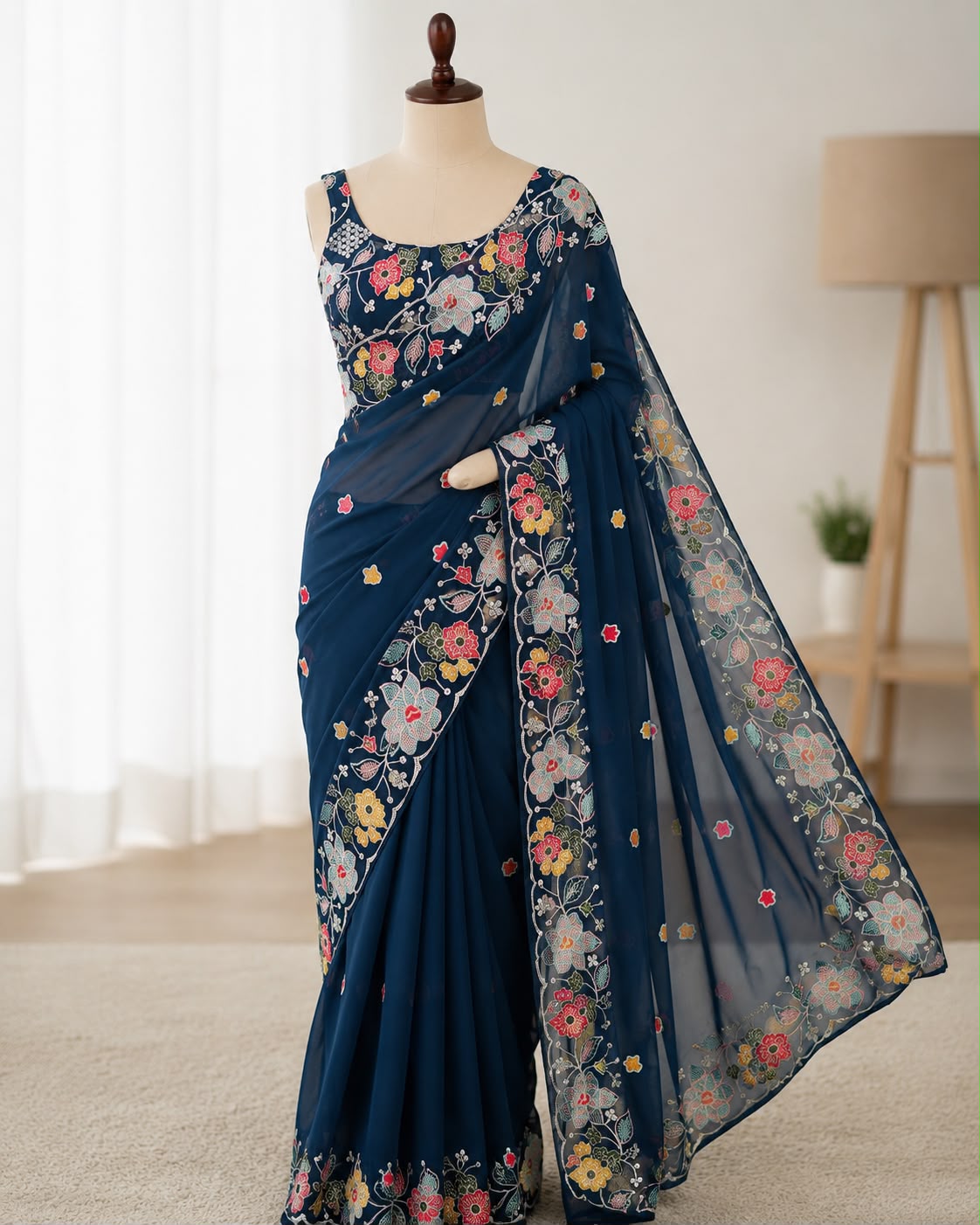 Embroidery work georgette saree