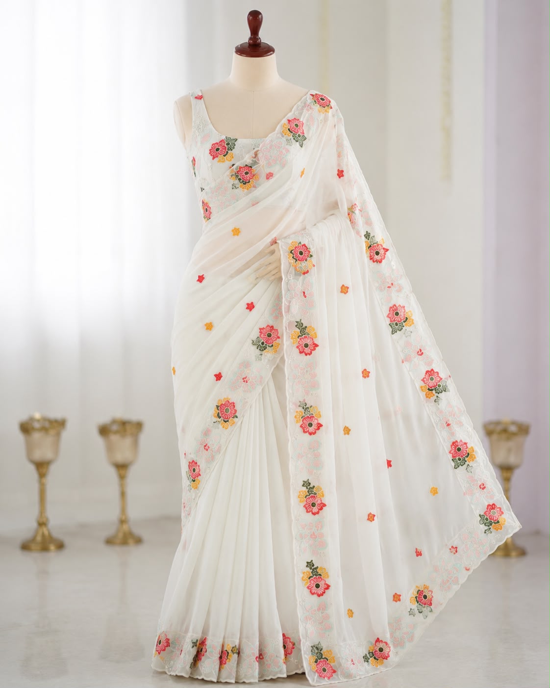 Embroidery work georgette saree