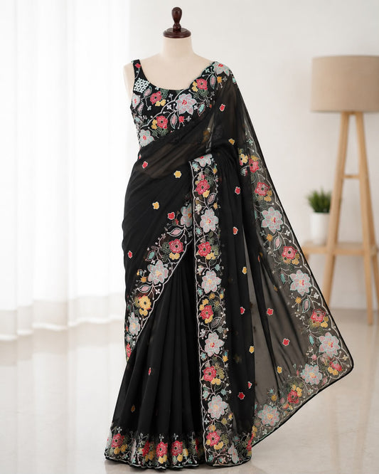Embroidery work georgette saree