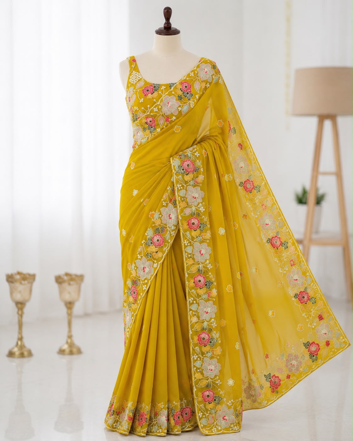 Embroidery work georgette saree