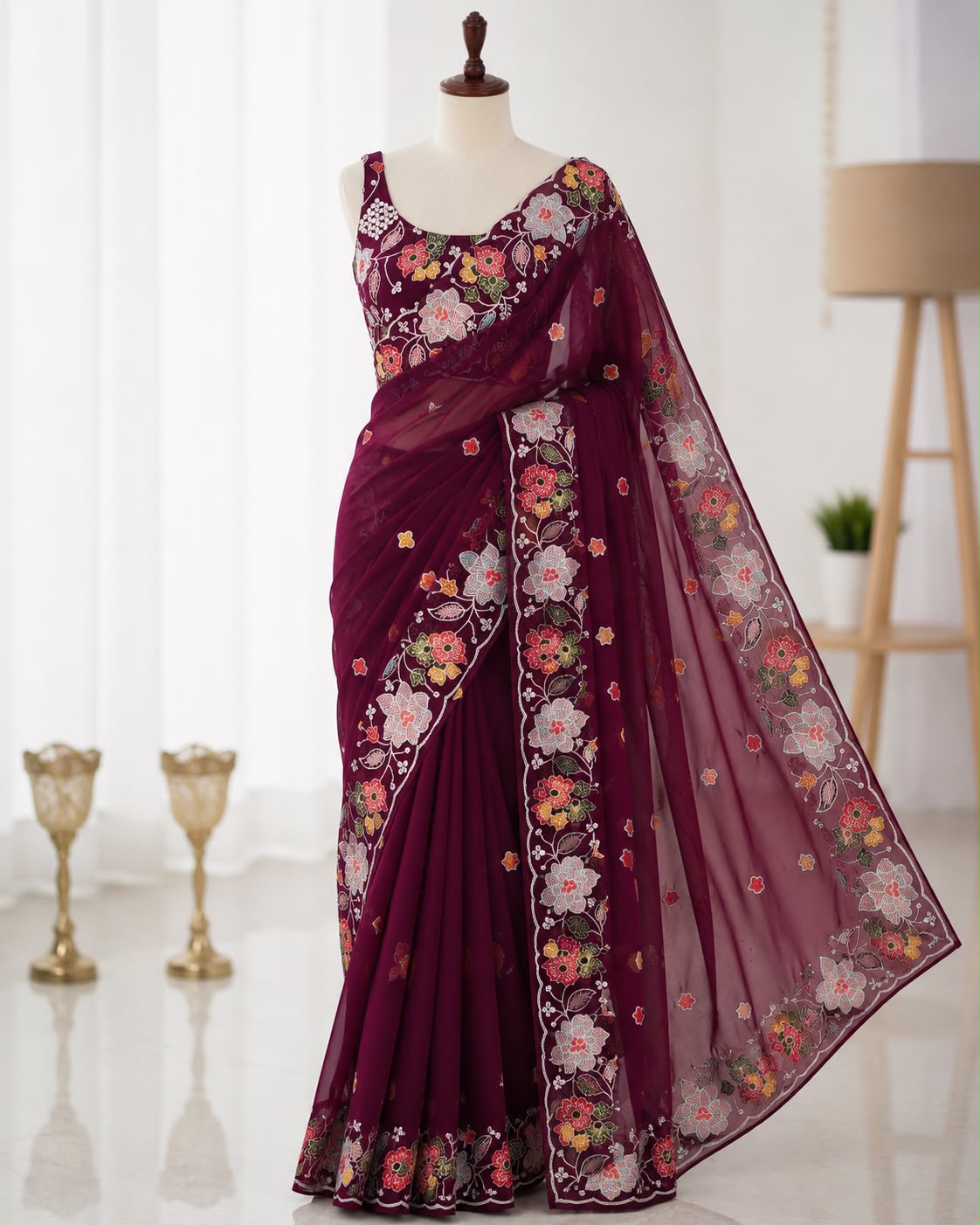 Embroidery work georgette saree