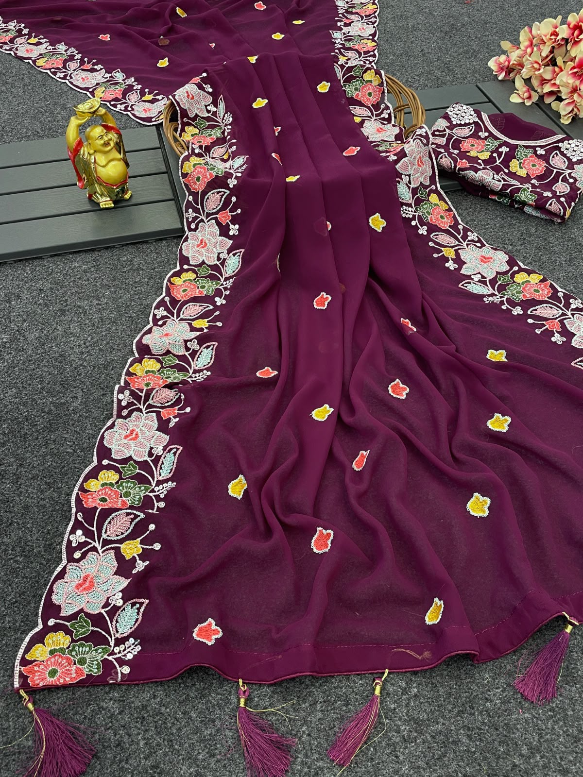 Embroidery work georgette saree