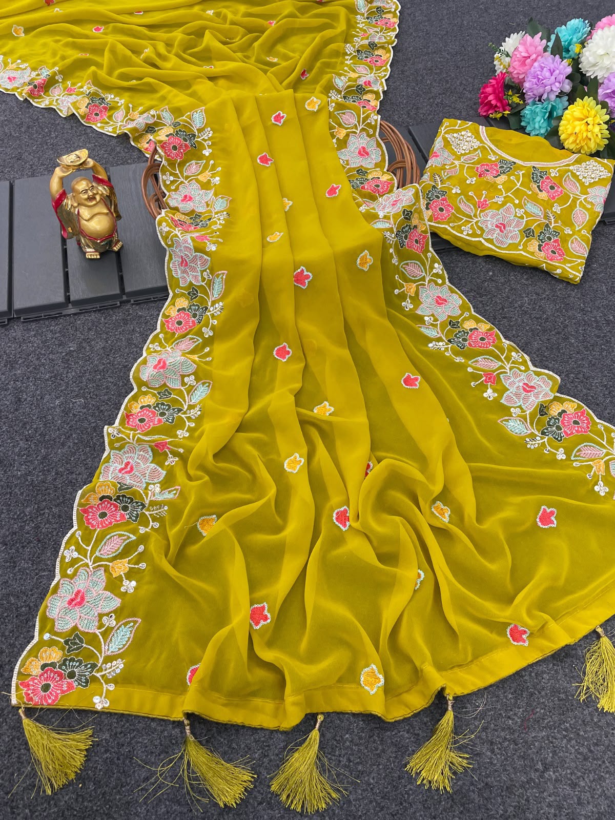 Embroidery work georgette saree