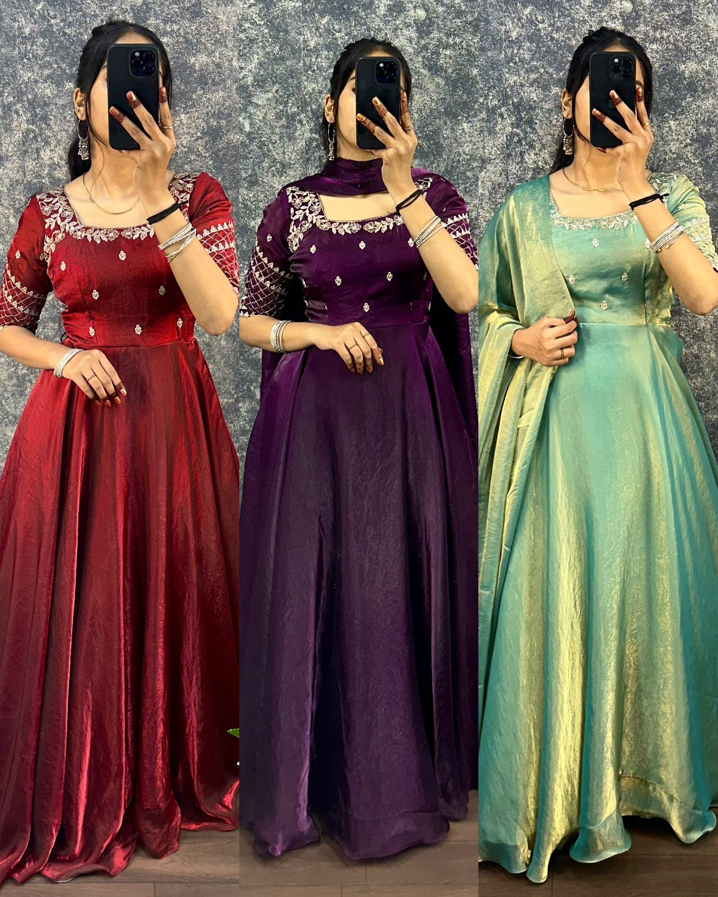 Embroidery sequence gown with duppatta
