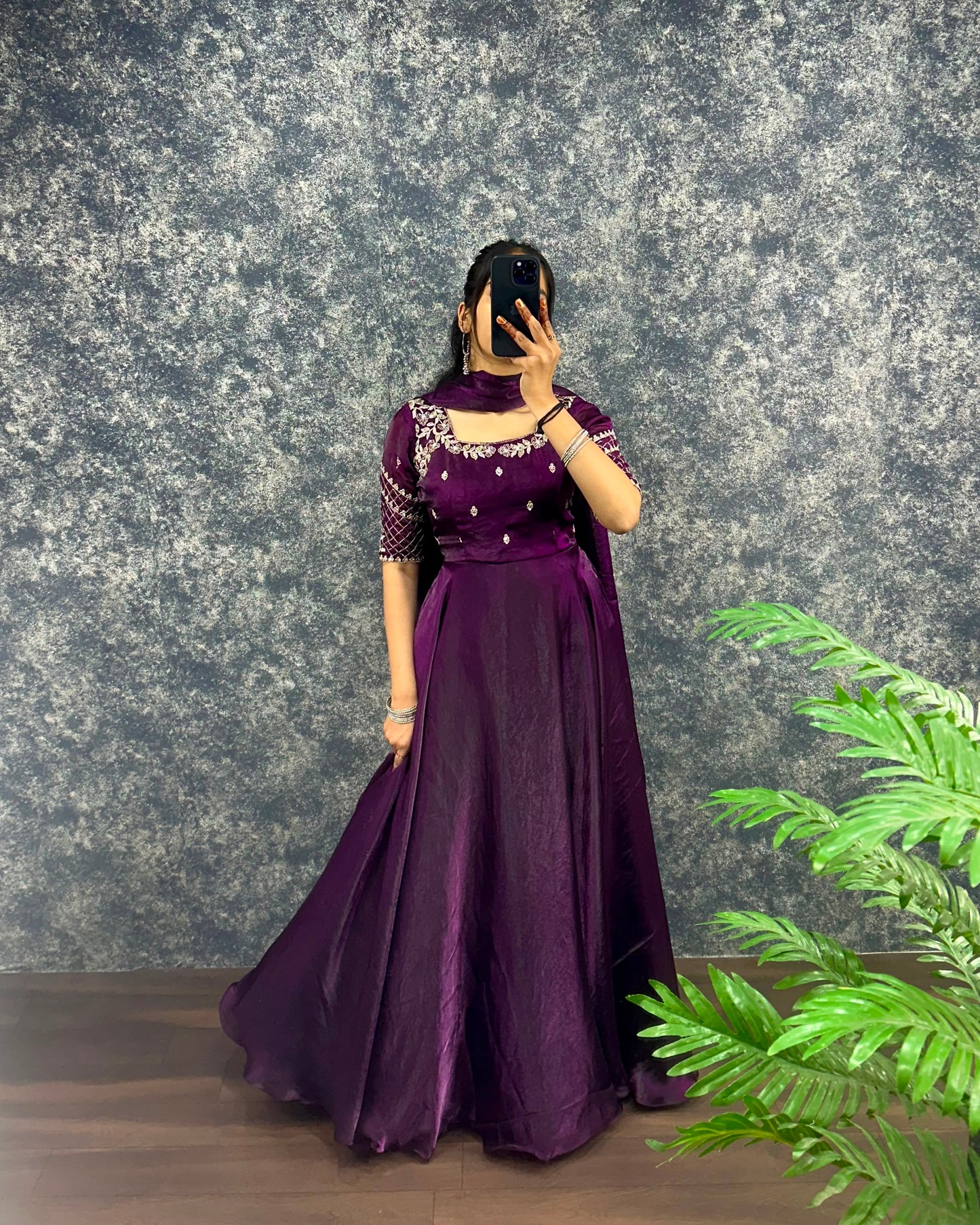 Embroidery sequence gown with duppatta
