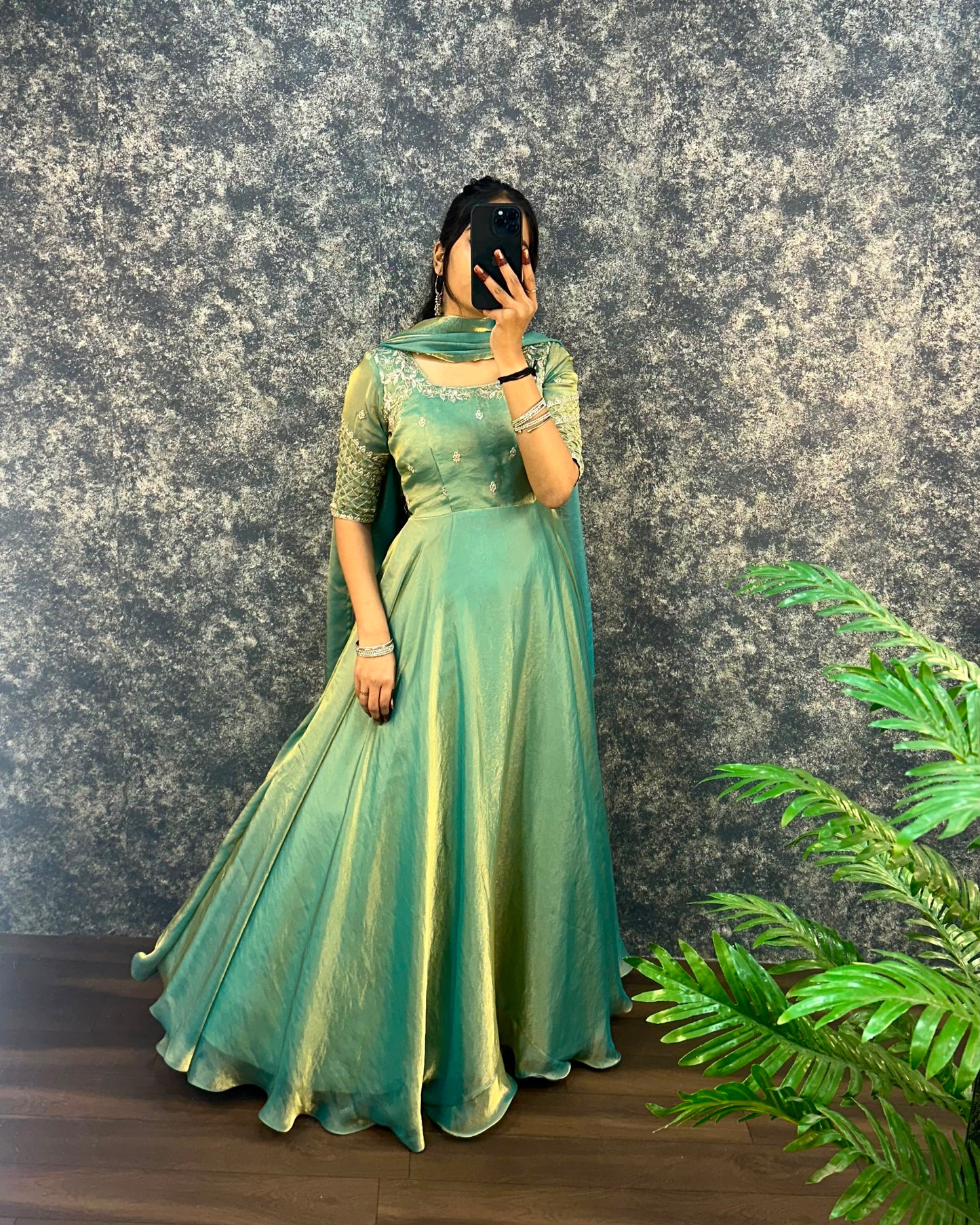 Embroidery sequence gown with duppatta
