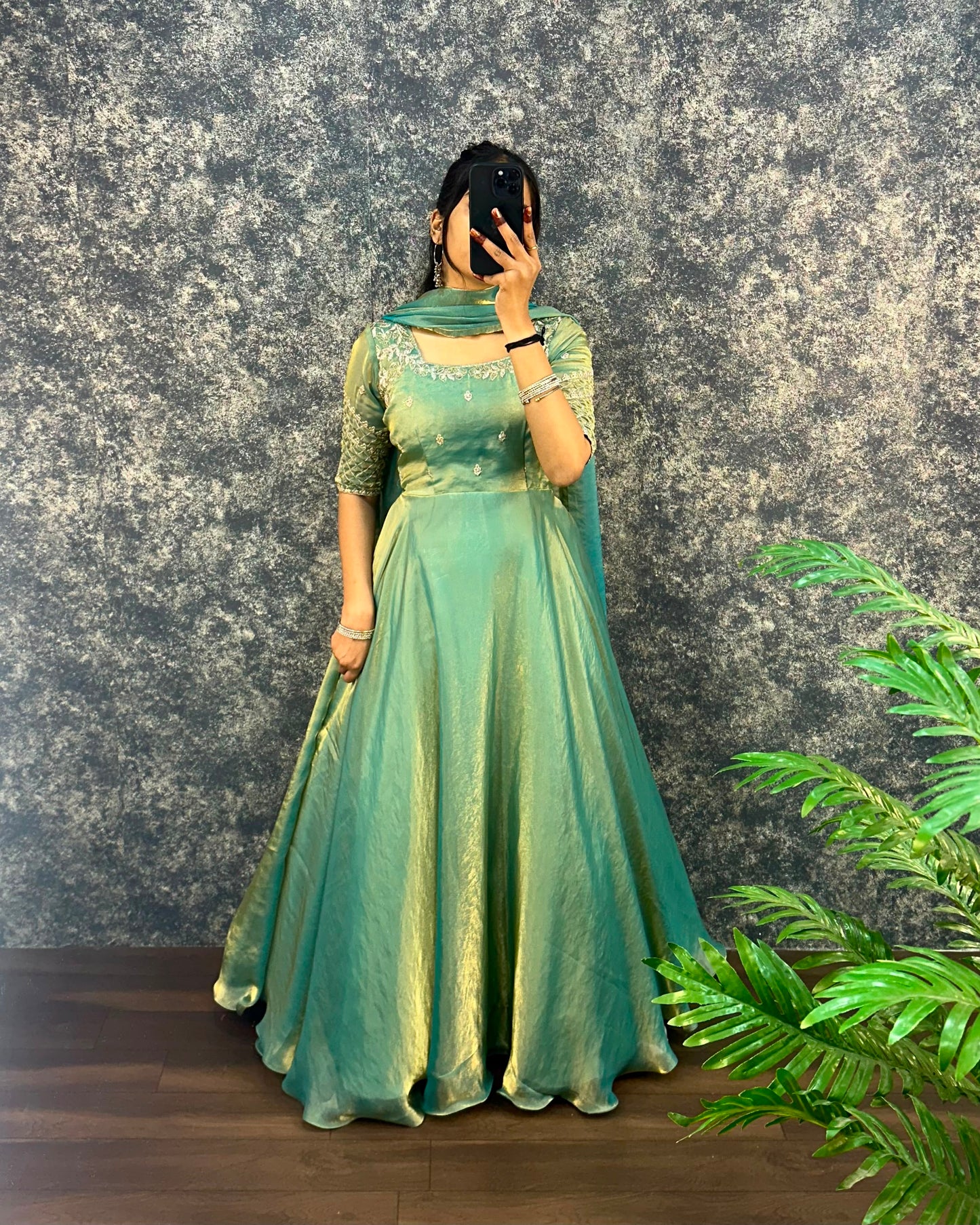 Embroidery sequence gown with duppatta