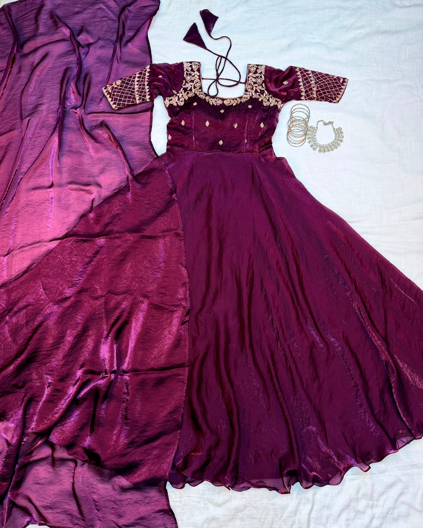 Embroidery sequence gown with duppatta