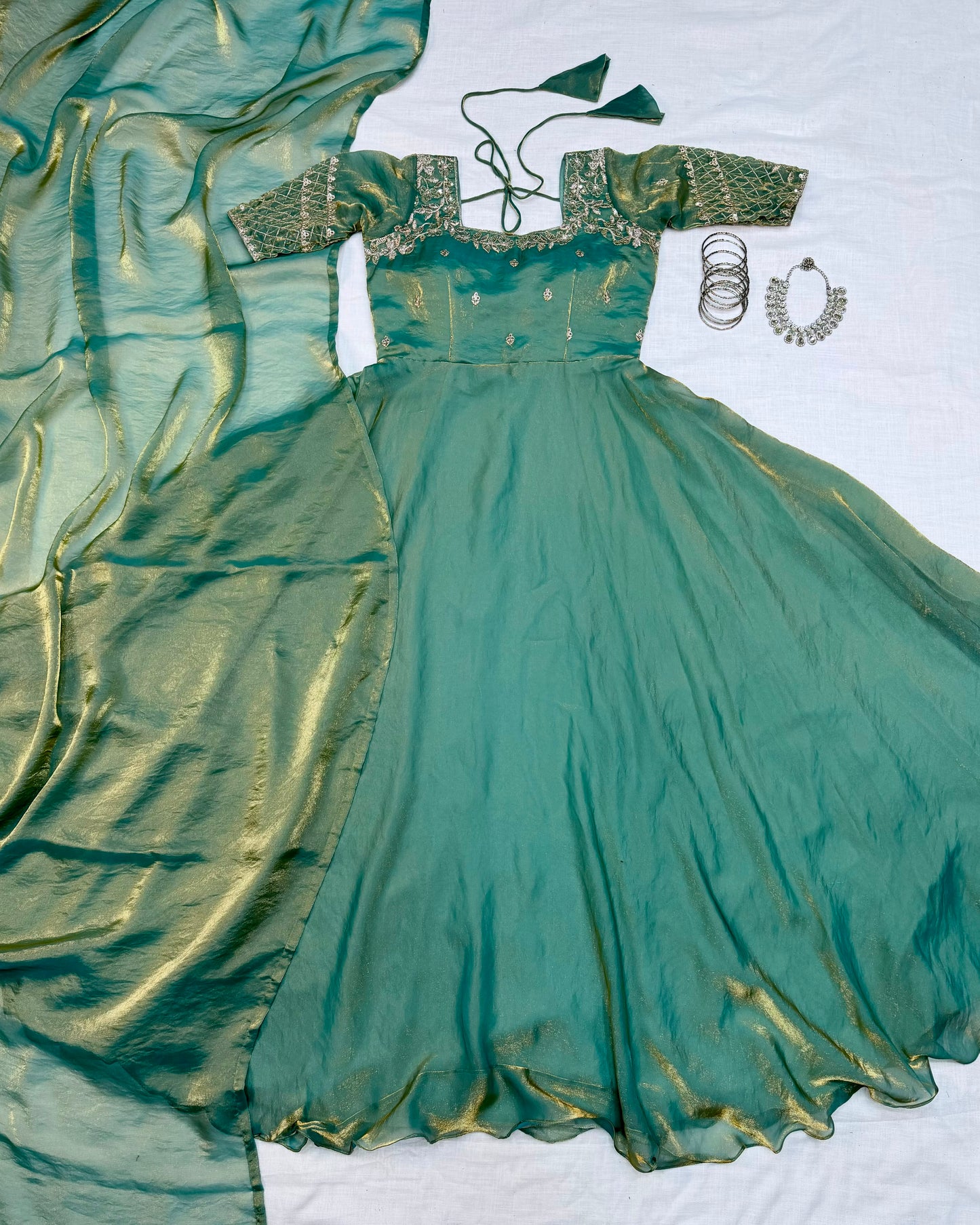 Embroidery sequence gown with duppatta