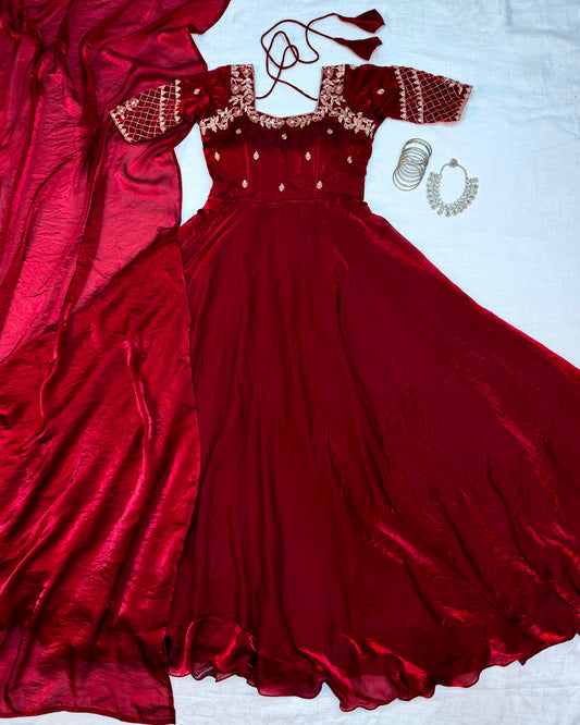 Embroidery sequence gown with duppatta