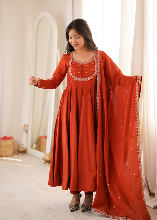 Roman chanderi anarkali with duppatta