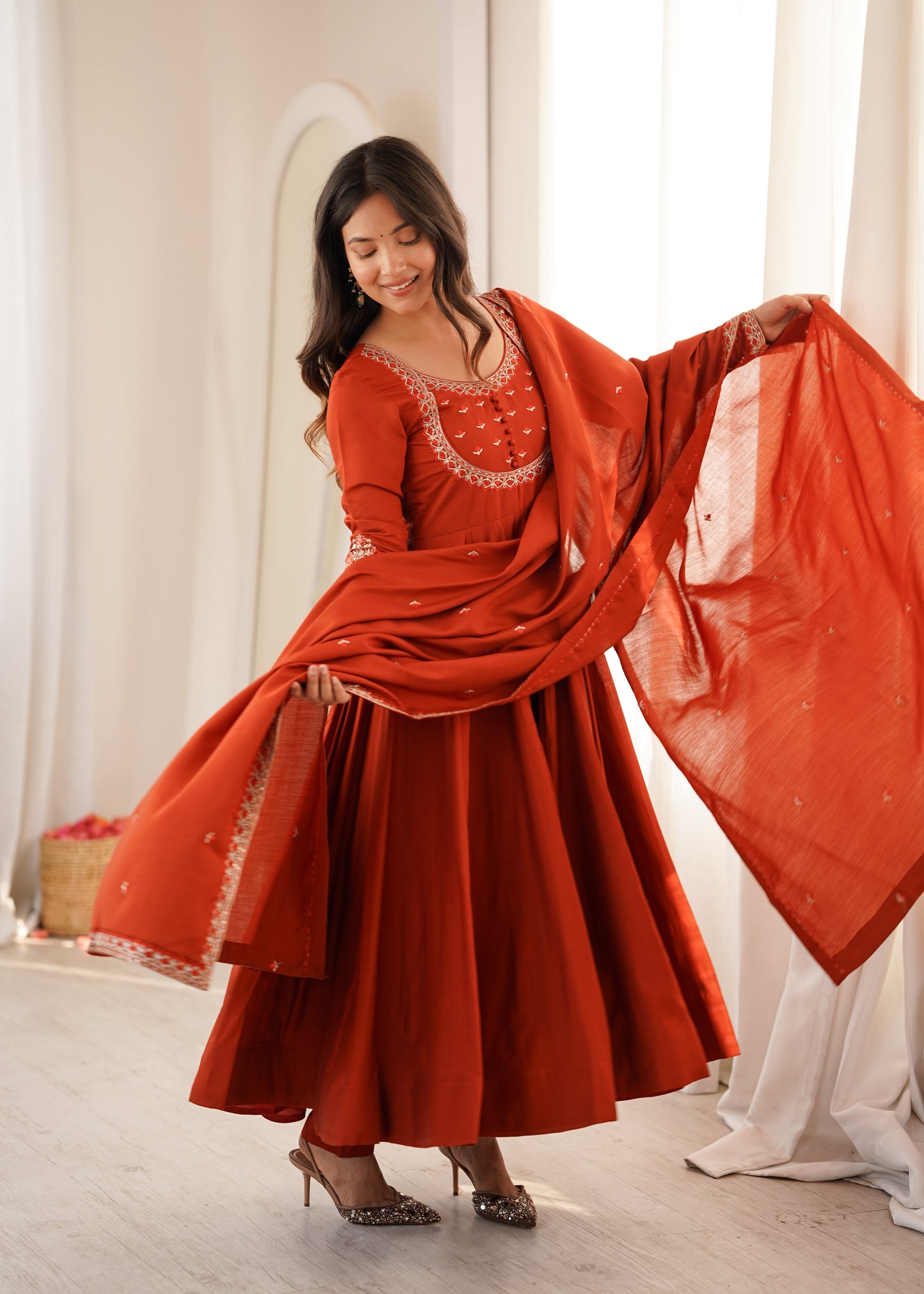Roman chanderi anarkali with duppatta