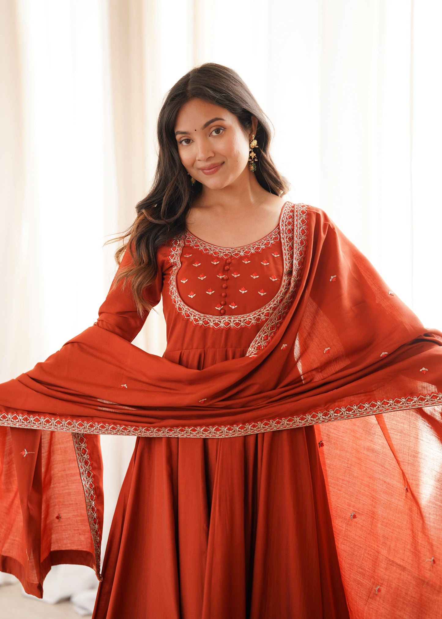 Roman chanderi anarkali with duppatta